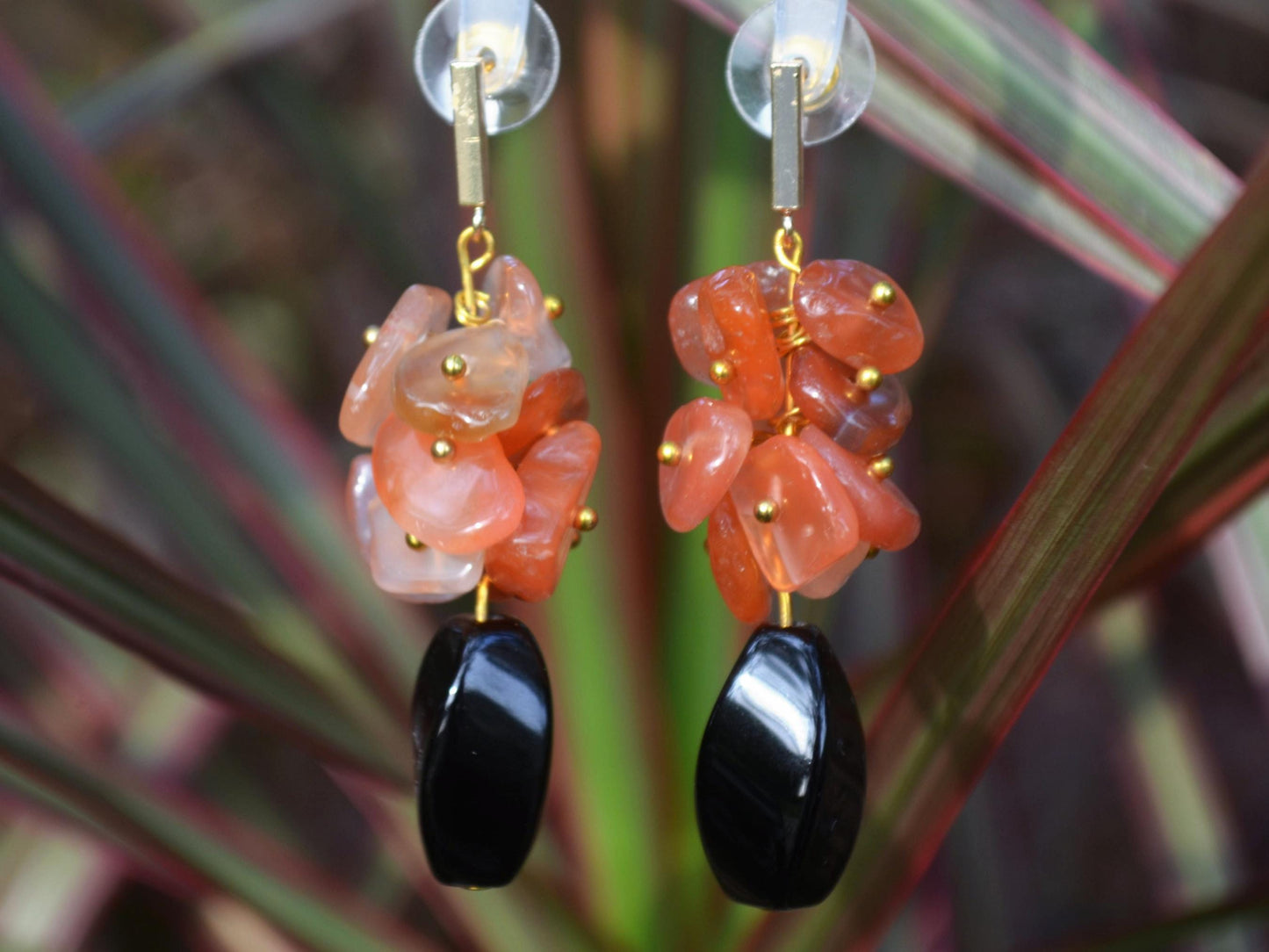 Dangle Earrings Red Agate Black Onyx Gemstone Earrings Boho Crystal Healing Jewelry gift for her