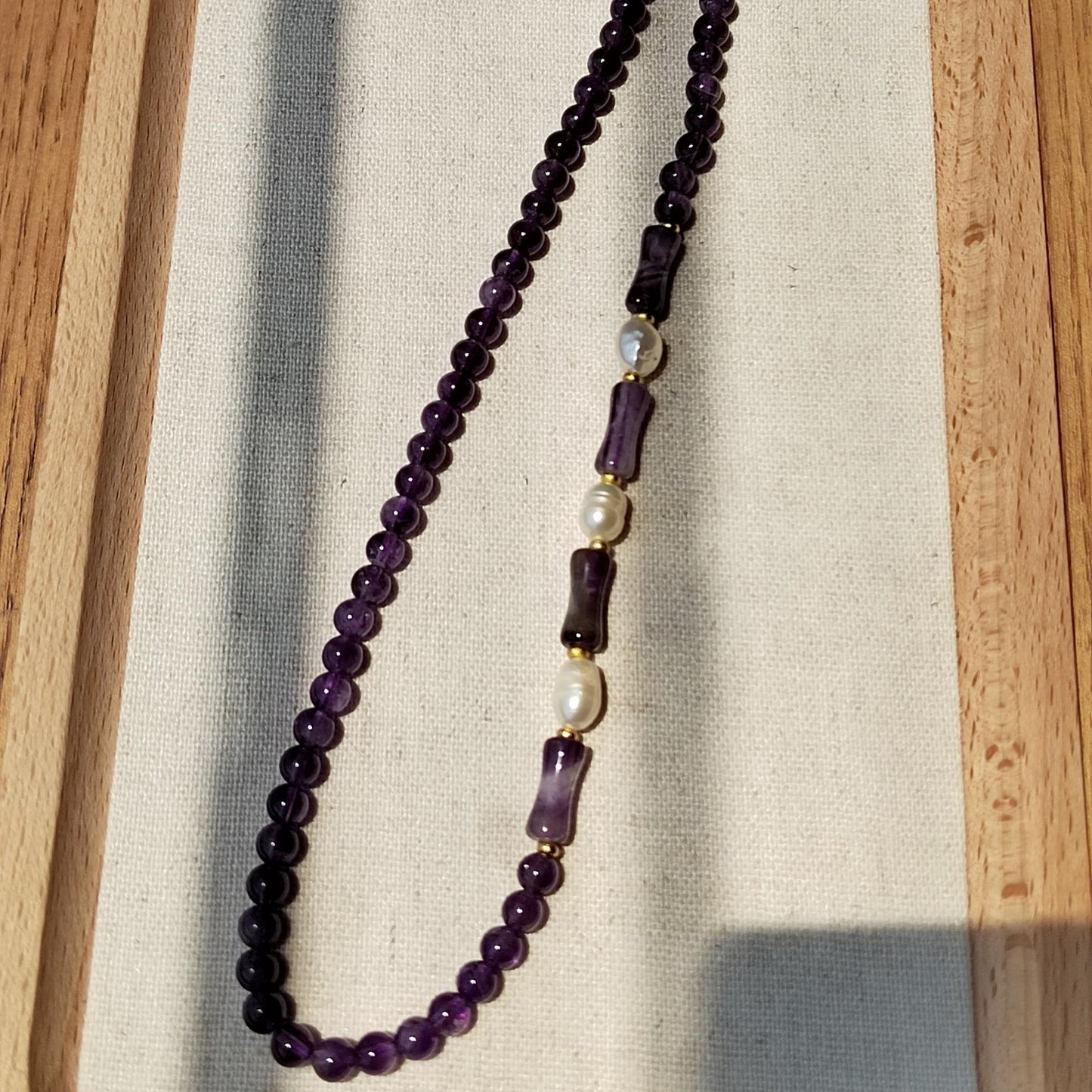 Amethyst Beads & Freshwater Pearl Necklace: Handmade Boho Healing Crystal