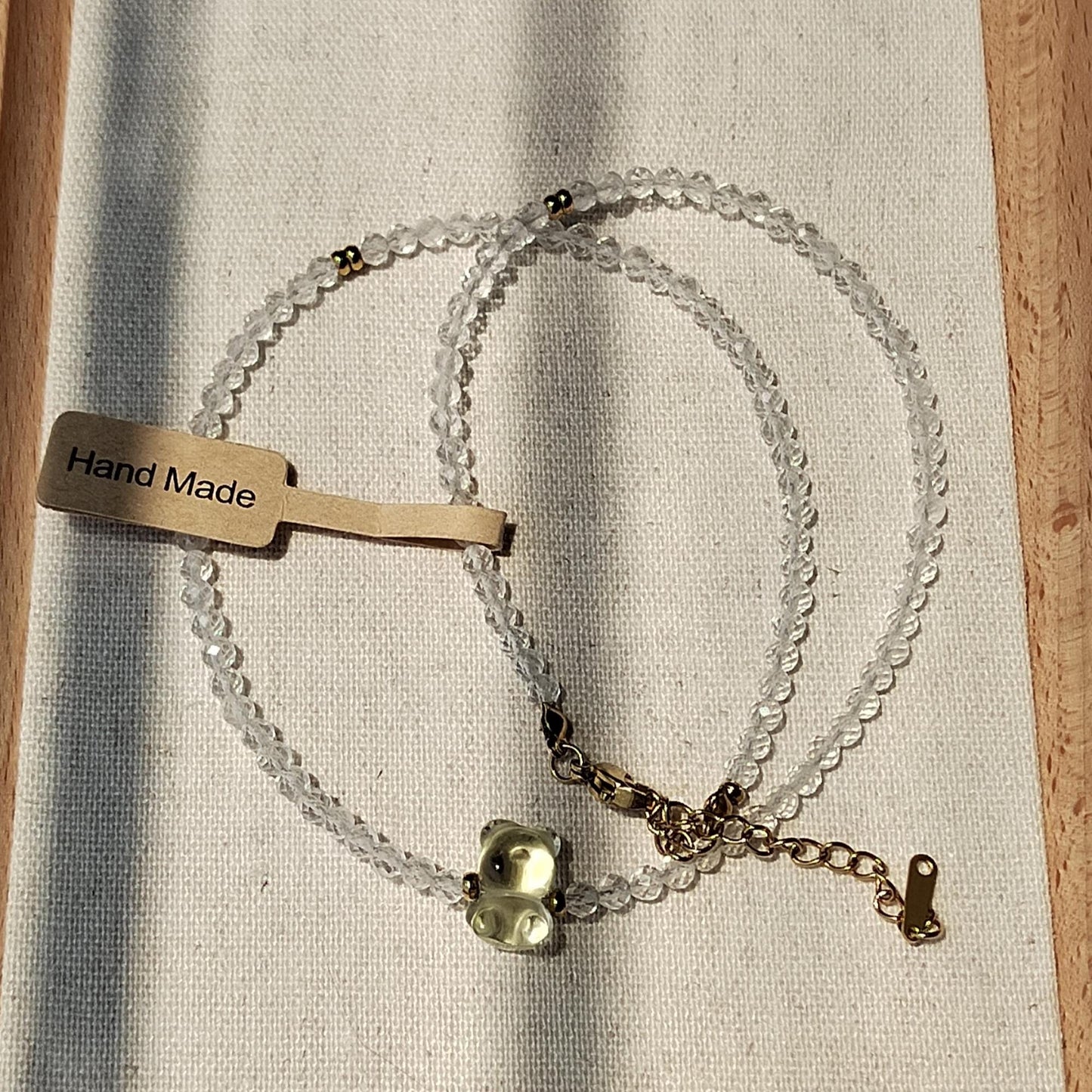Natural Clear Quartz & Citrine Bear Necklace Handmade Jewelry