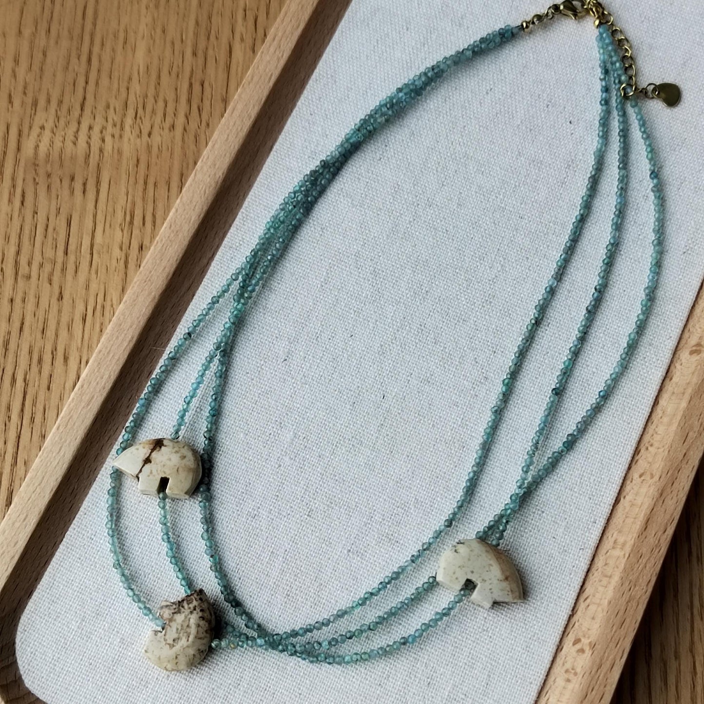 Handmade Blue Apatite & Picture Jasper Polar Bear Necklace