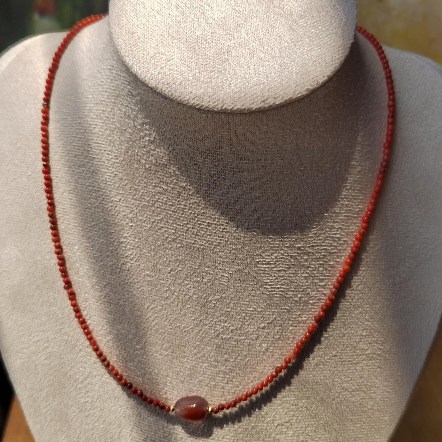 Handmade Nanhong Agate Necklace: Dainty Gemstone Collarbone Chain