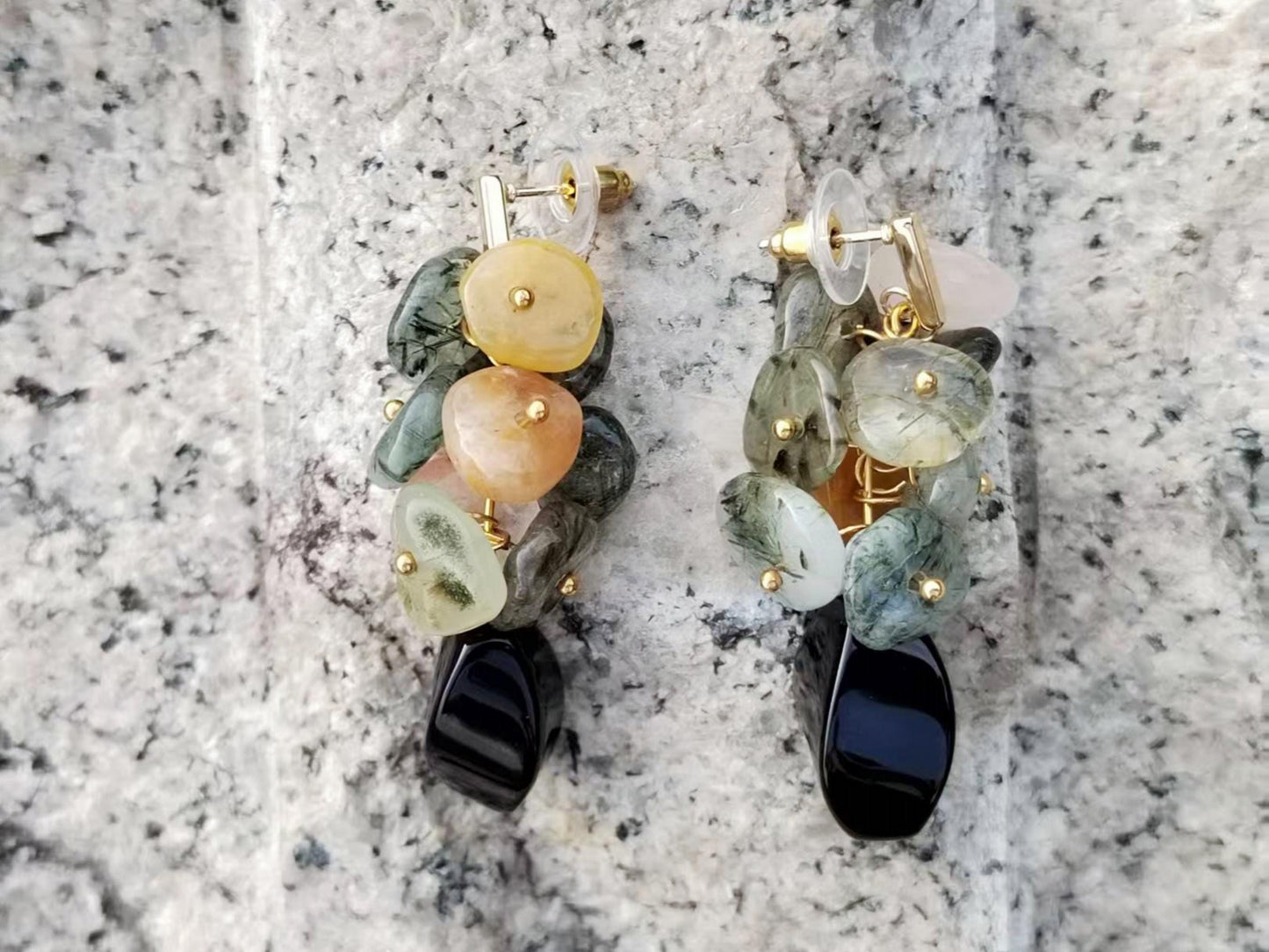 Crystal Quartz Dangle Earrings: Black Onyx, Sterling Silver, Boho Gemstone Jewelry