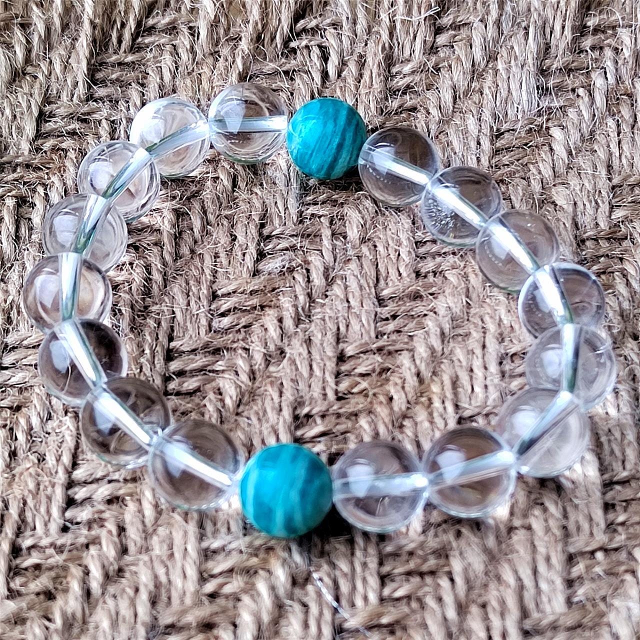 Beaded Bracelet, Clear Quartz Amazonite, Natural Gemstone  Healing Crystal Jewelry Gift for her