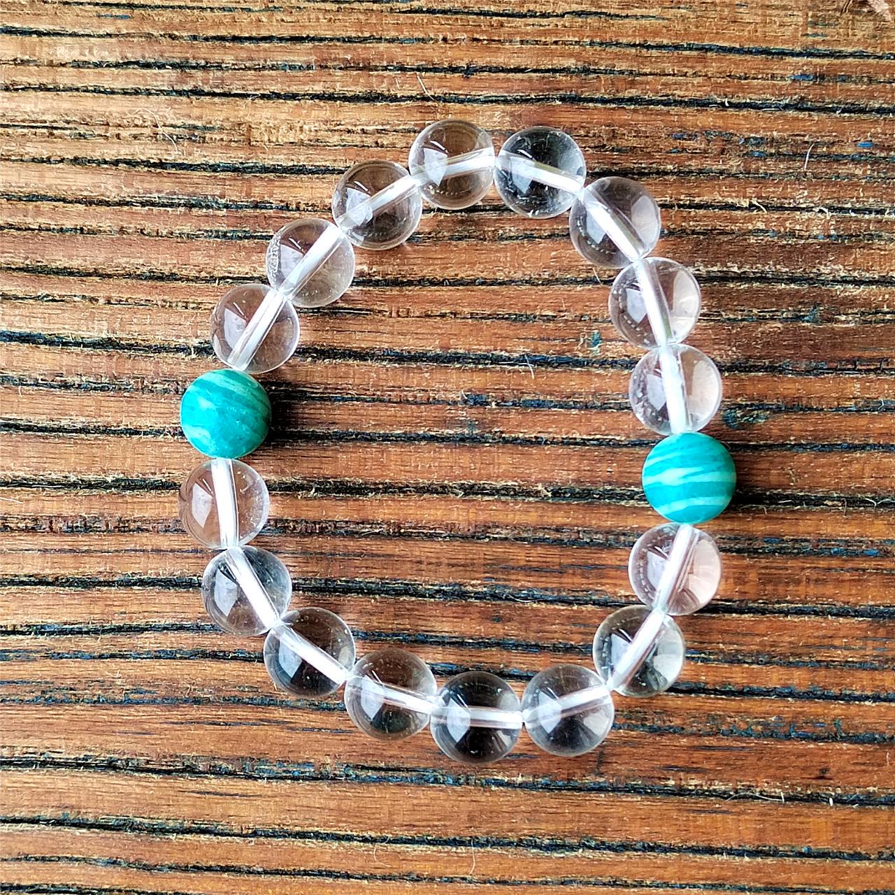 Beaded Bracelet, Clear Quartz Amazonite, Natural Gemstone  Healing Crystal Jewelry Gift for her