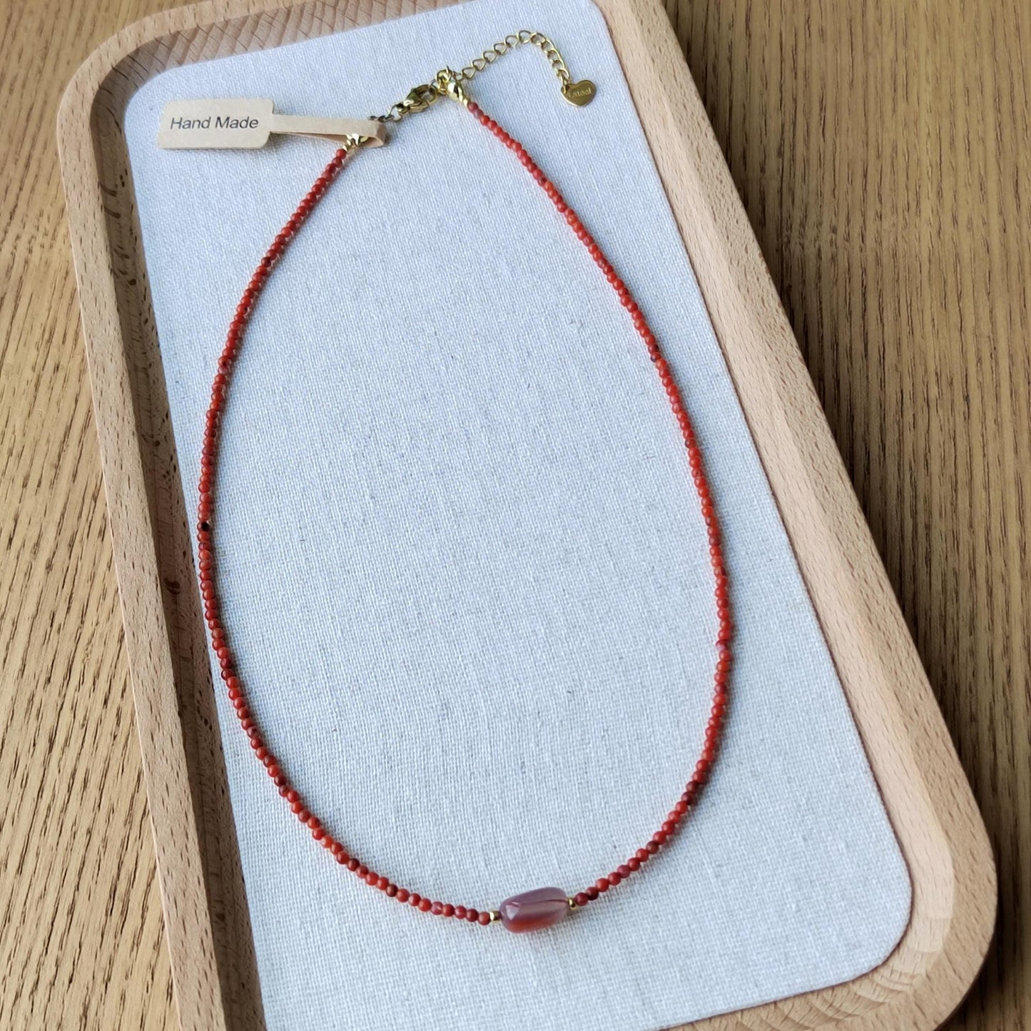 Handmade Nanhong Agate Necklace: Dainty Gemstone Collarbone Chain