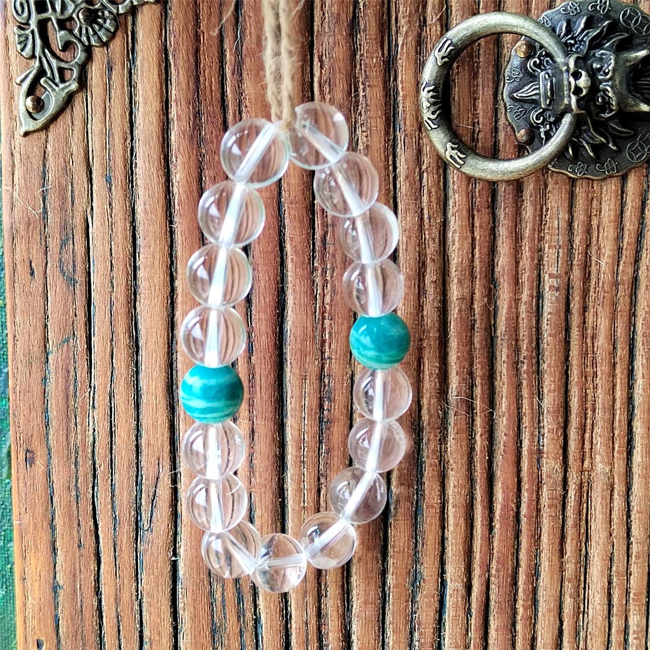 Beaded Bracelet, Clear Quartz Amazonite, Natural Gemstone  Healing Crystal Jewelry Gift for her