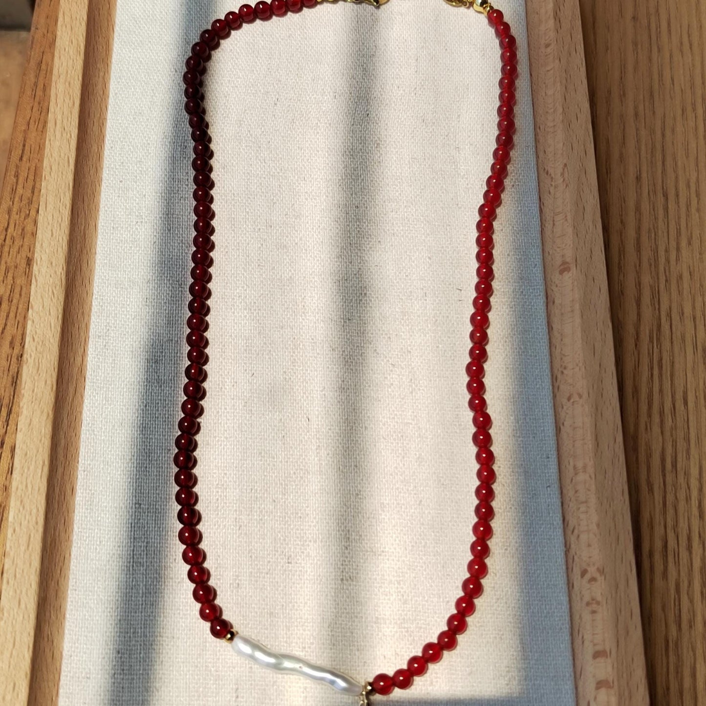 Red Agate & Baroque Pearl Necklace: Boho Gemstone Jewelry