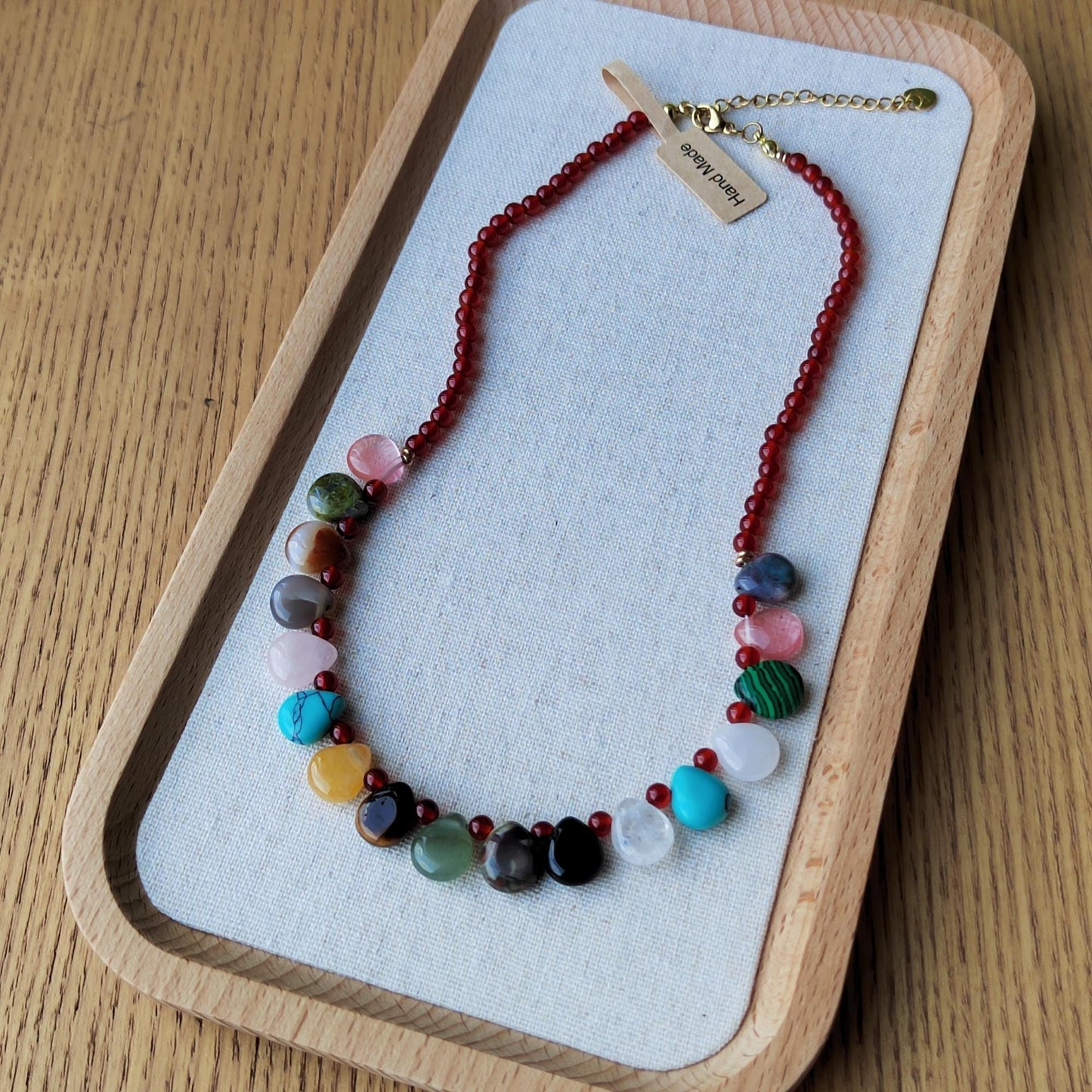 Red Agate Multi Crystal Necklace, Healing Crystal Beaded Necklace, Bead Bohemia Necklace Boho Style, Stability Protection Jewelry Gifts