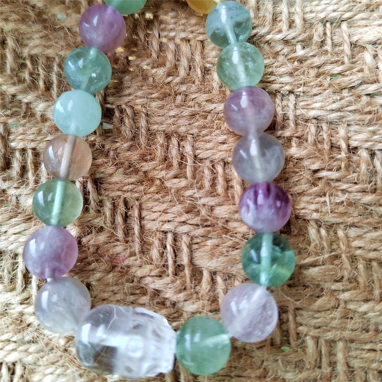Natural Rainbow Fluorite Clear Quartz Bracelet Boho Healing Crystal Bracelet handmade beaded Bracelets