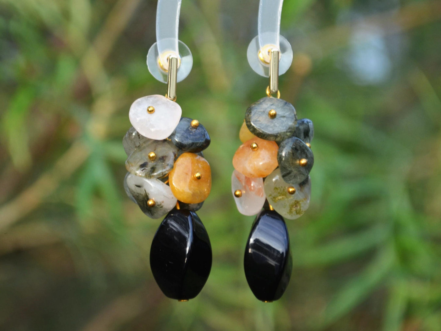 Crystal Quartz Dangle Earrings: Black Onyx, Sterling Silver, Boho Gemstone Jewelry