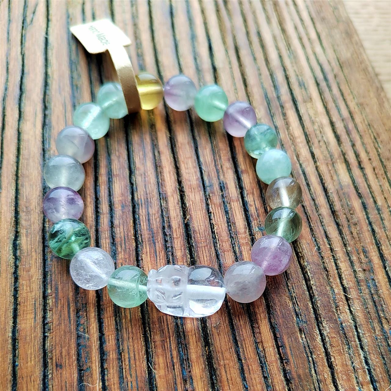 Natural Rainbow Fluorite Clear Quartz Bracelet Boho Healing Crystal Bracelet handmade beaded Bracelets