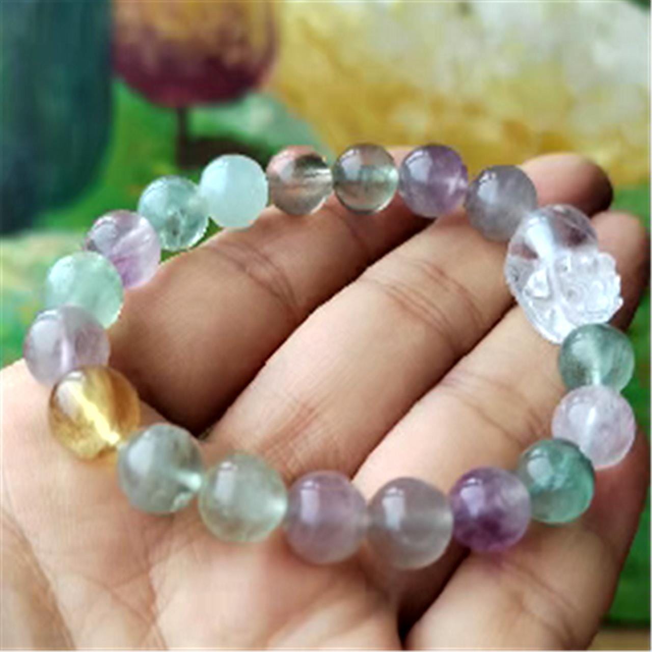 Natural Rainbow Fluorite Clear Quartz Bracelet Boho Healing Crystal Bracelet handmade beaded Bracelets
