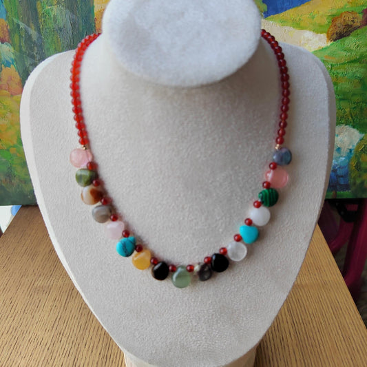 Red Agate Multi Crystal Necklace, Healing Crystal Beaded Necklace, Bead Bohemia Necklace Boho Style, Stability Protection Jewelry Gifts