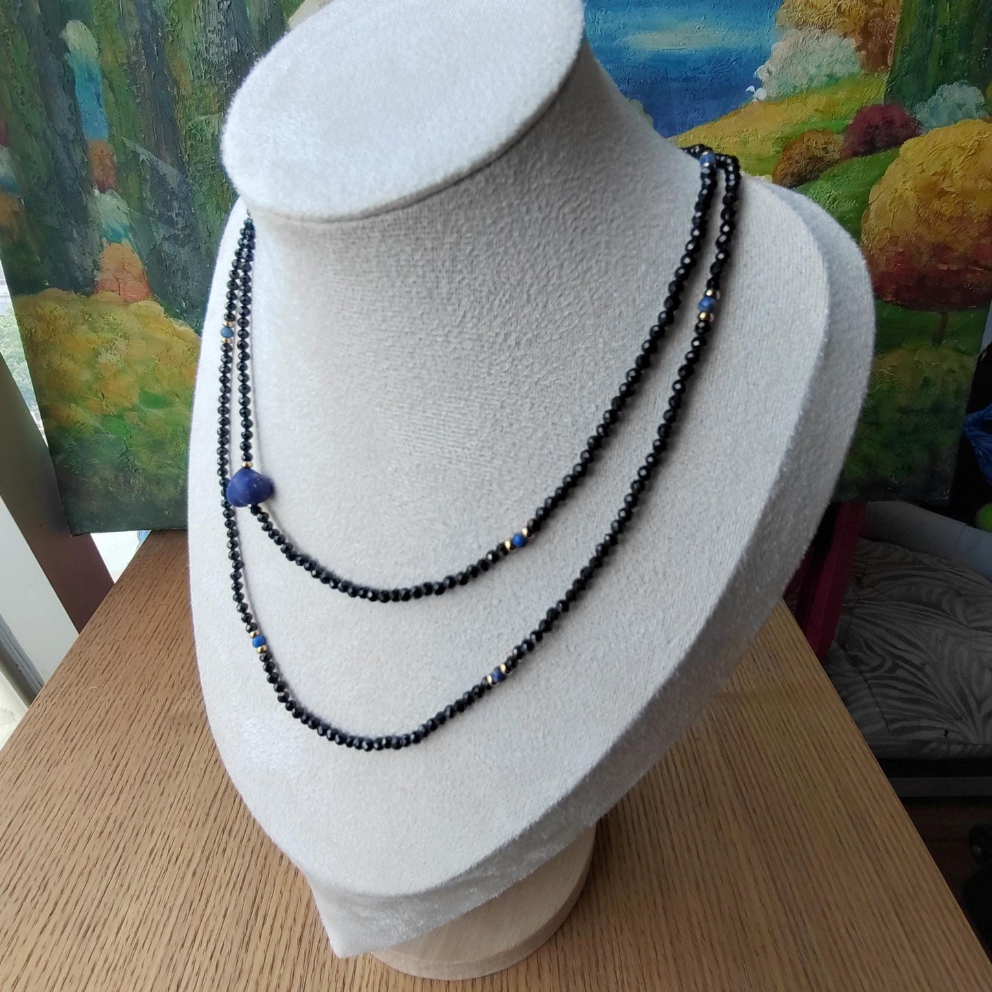 Black Spinel & Lapis Lazuli Heart Necklace: Handmade Boho Gemstone Jewelry