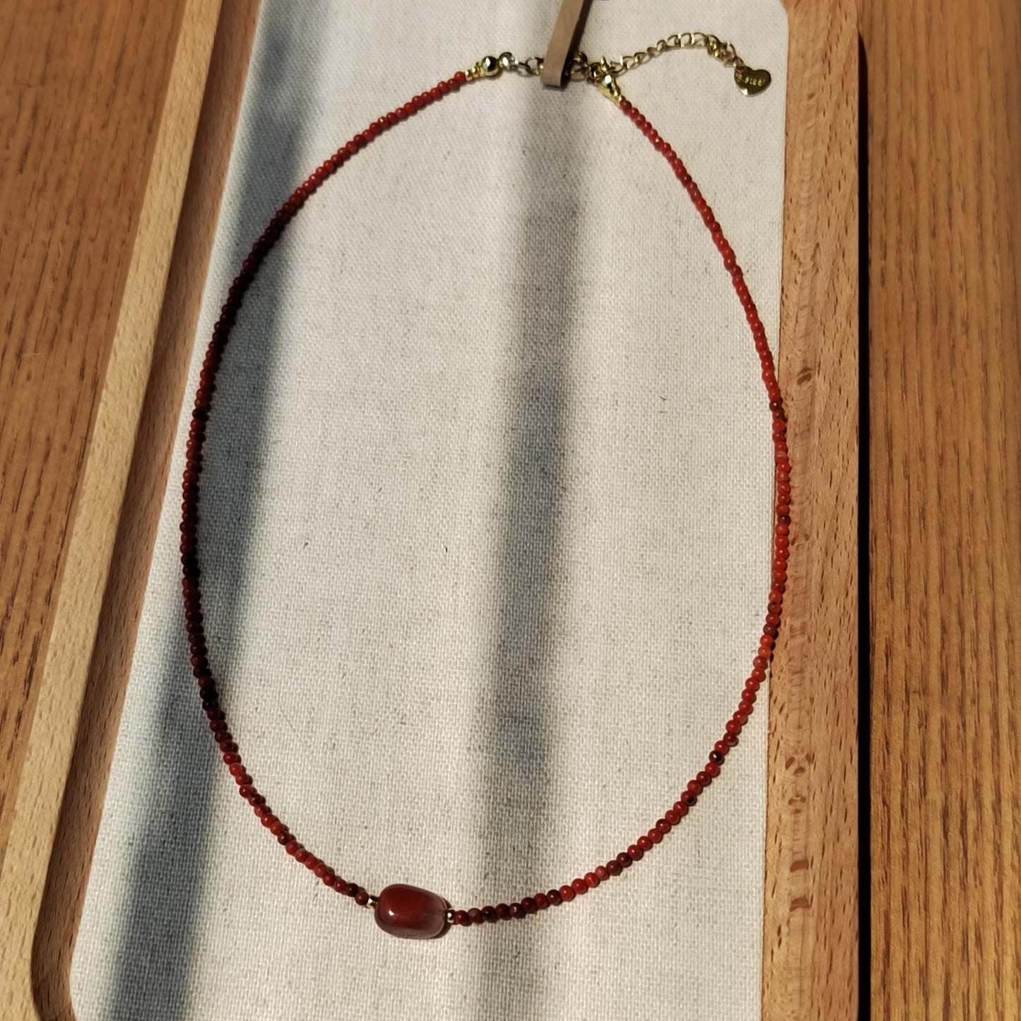 Handmade Nanhong Agate Necklace: Dainty Gemstone Collarbone Chain