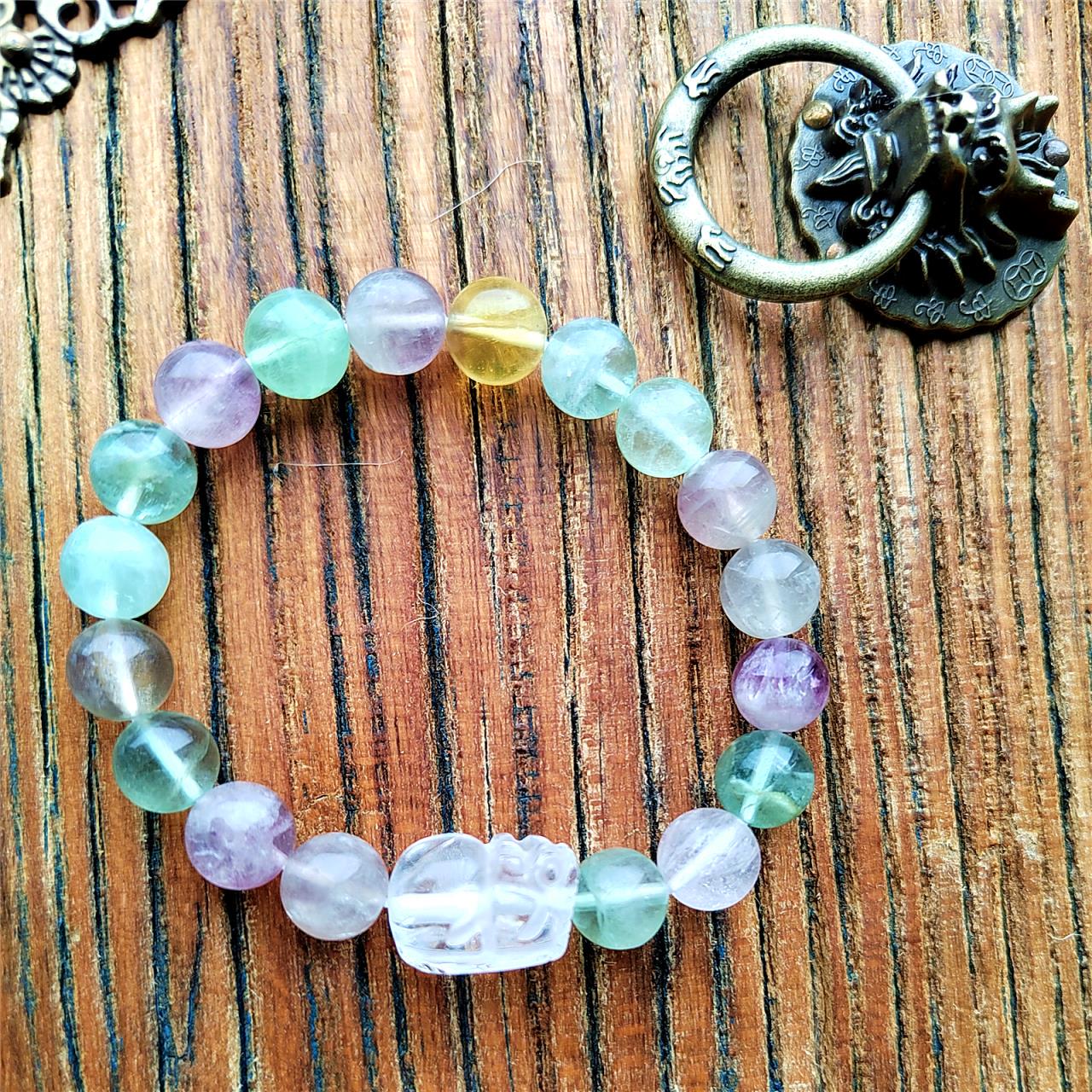 Natural Rainbow Fluorite Clear Quartz Bracelet Boho Healing Crystal Bracelet handmade beaded Bracelets