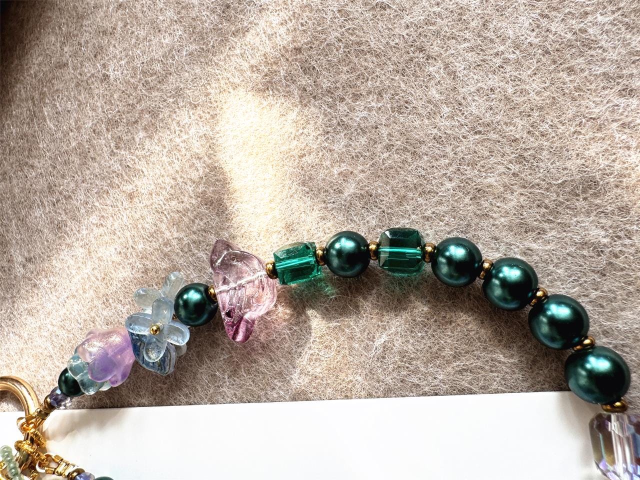 Boho Bead Phone-Chain, Camellia Flower Phone Strap, Handmade Glass Beaded Phone Charm for Women
