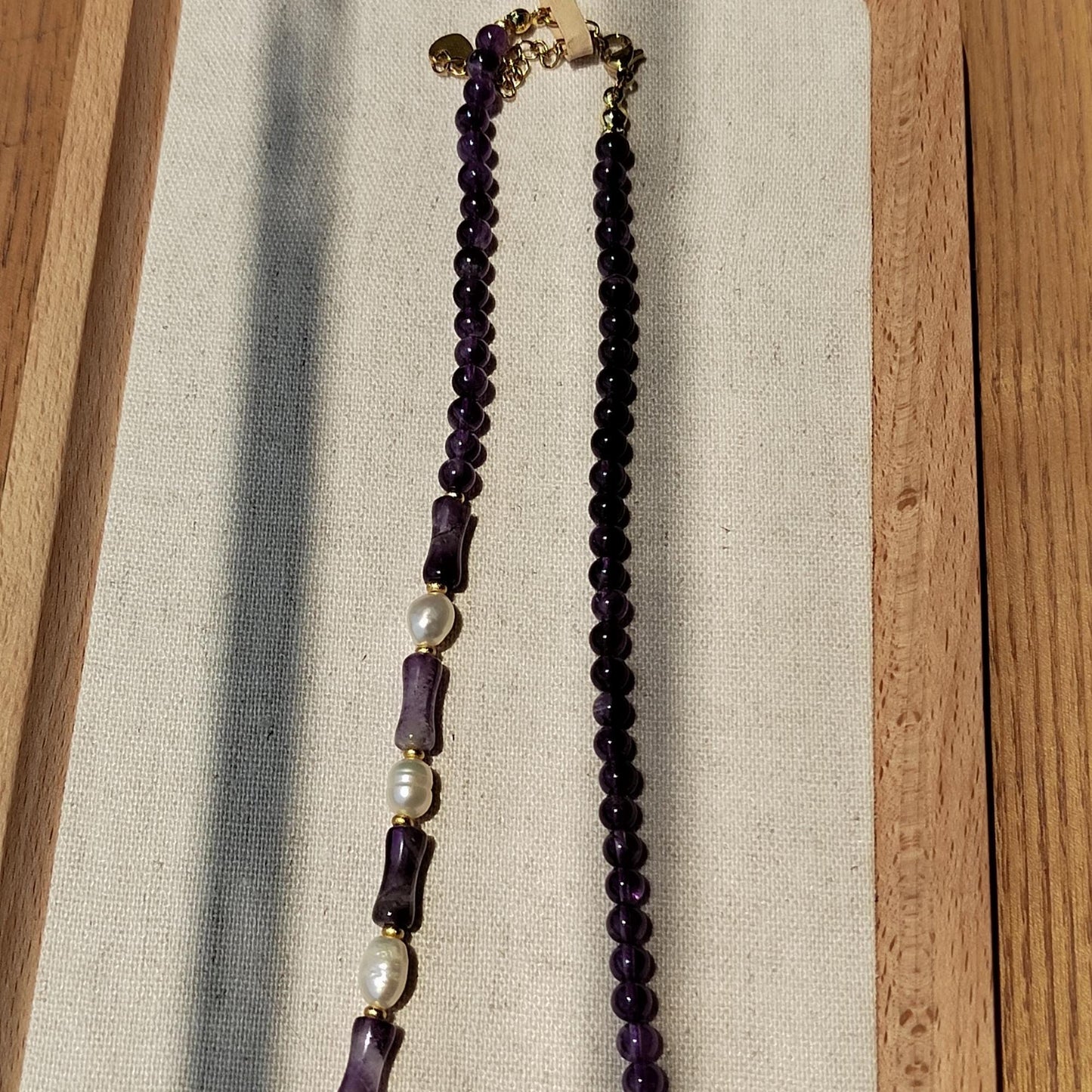 Amethyst Beads & Freshwater Pearl Necklace: Handmade Boho Healing Crystal