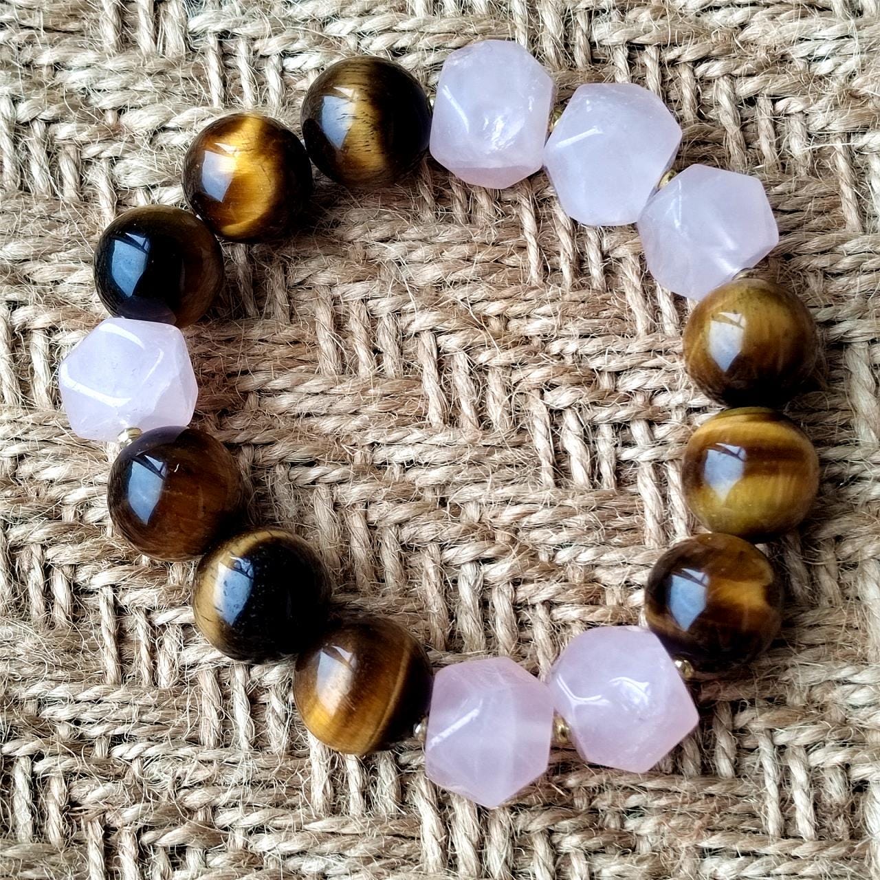 Tiger Eye & Rose Quartz Crystal Bracelet: Handmade Gemstone Jewelry