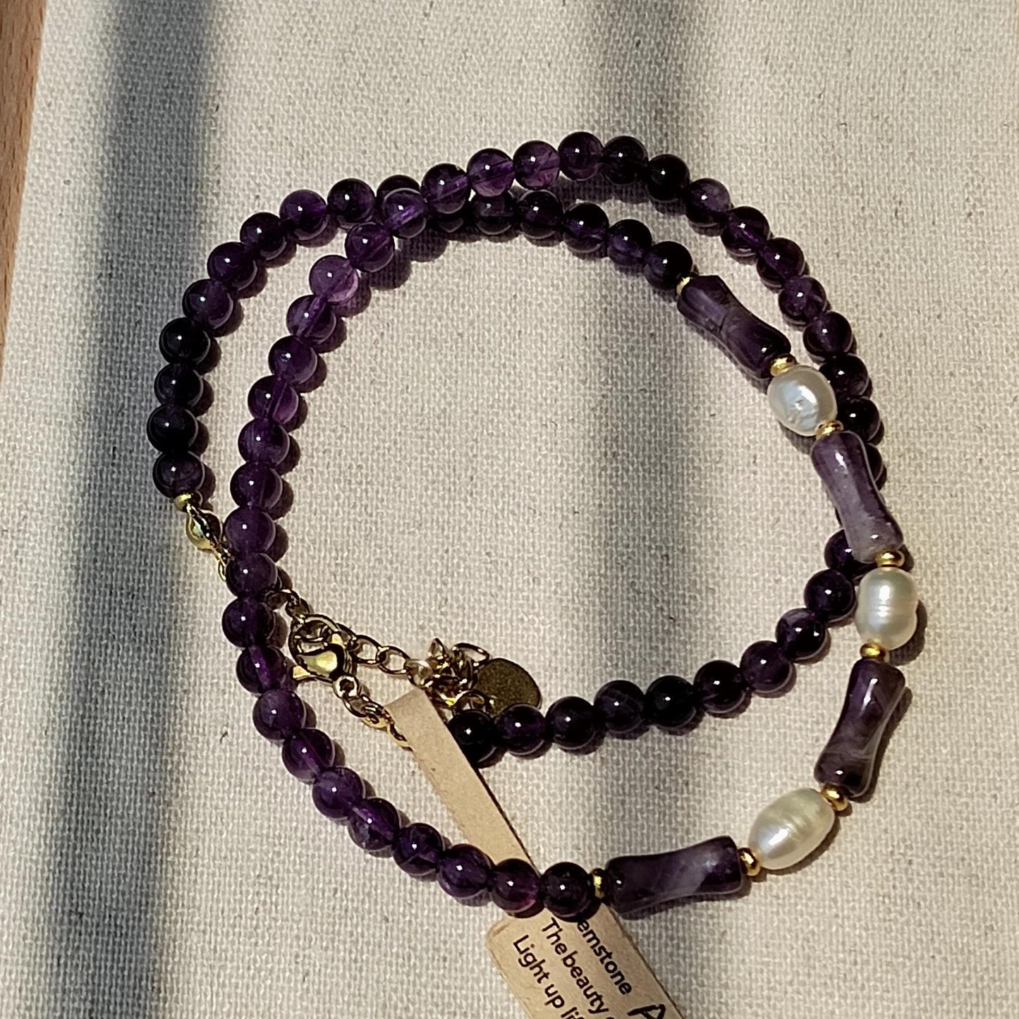 Amethyst Beads & Freshwater Pearl Necklace: Handmade Boho Healing Crystal