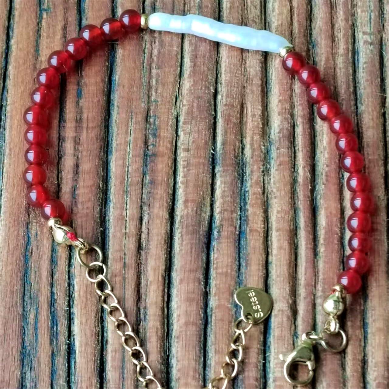 Red Agate & Baroque Pearl Bracelet, Natural Gemstone Handmade Jewelry