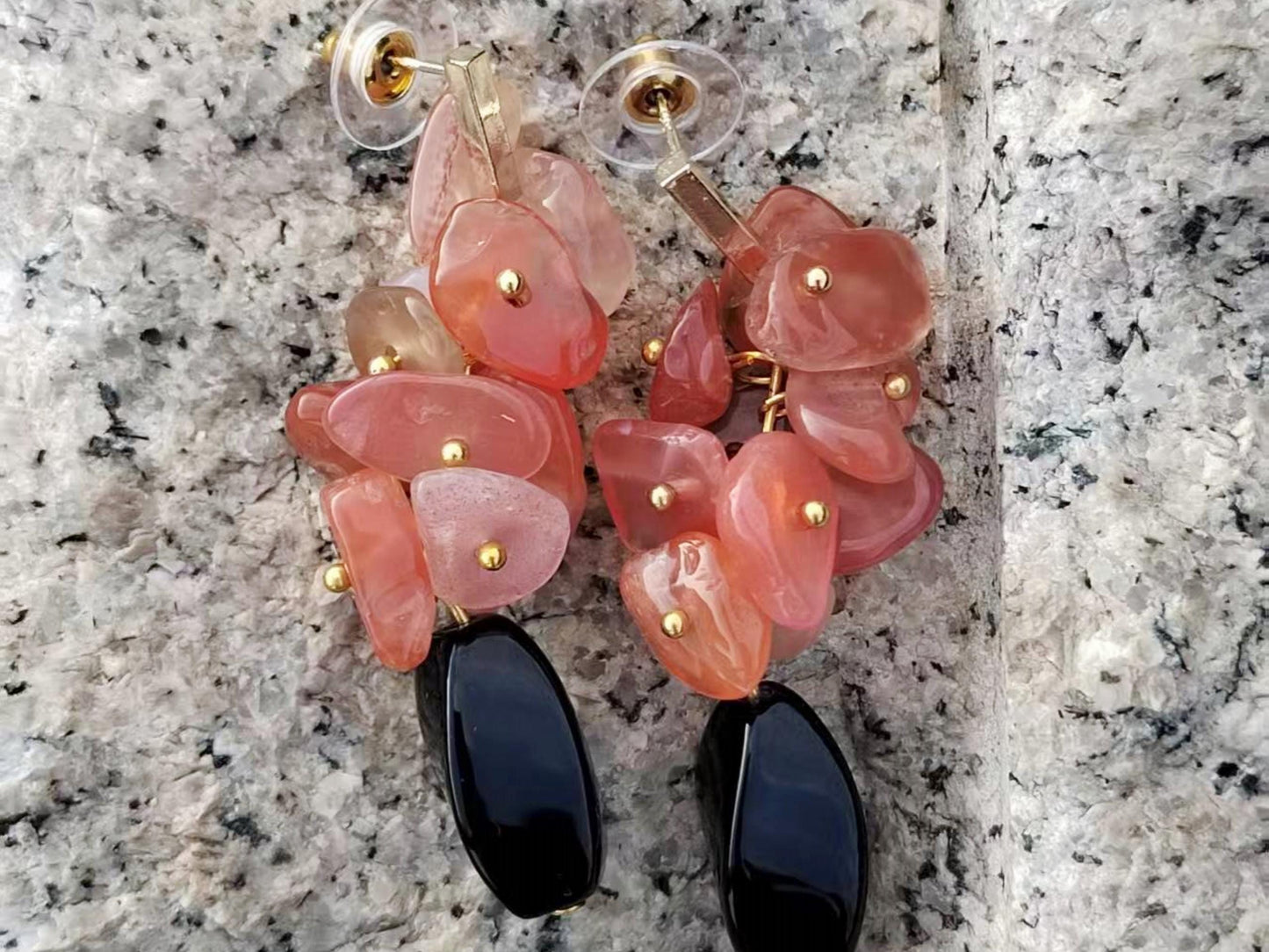 Dangle Earrings Red Agate Black Onyx Gemstone Earrings Boho Crystal Healing Jewelry gift for her
