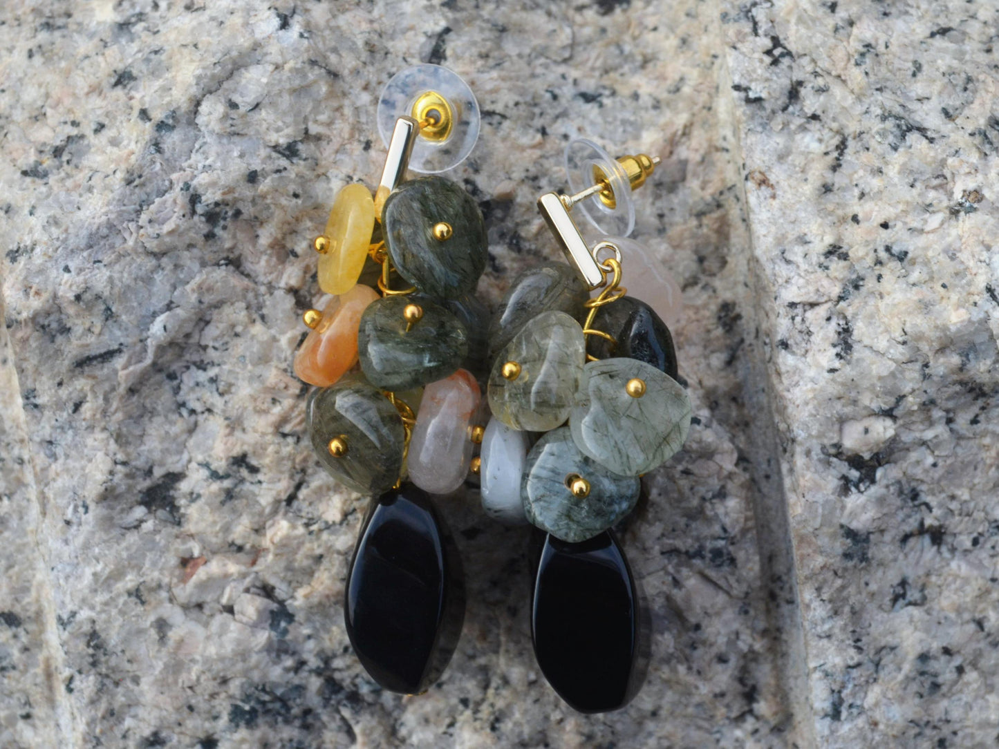 Crystal Quartz Dangle Earrings: Black Onyx, Sterling Silver, Boho Gemstone Jewelry
