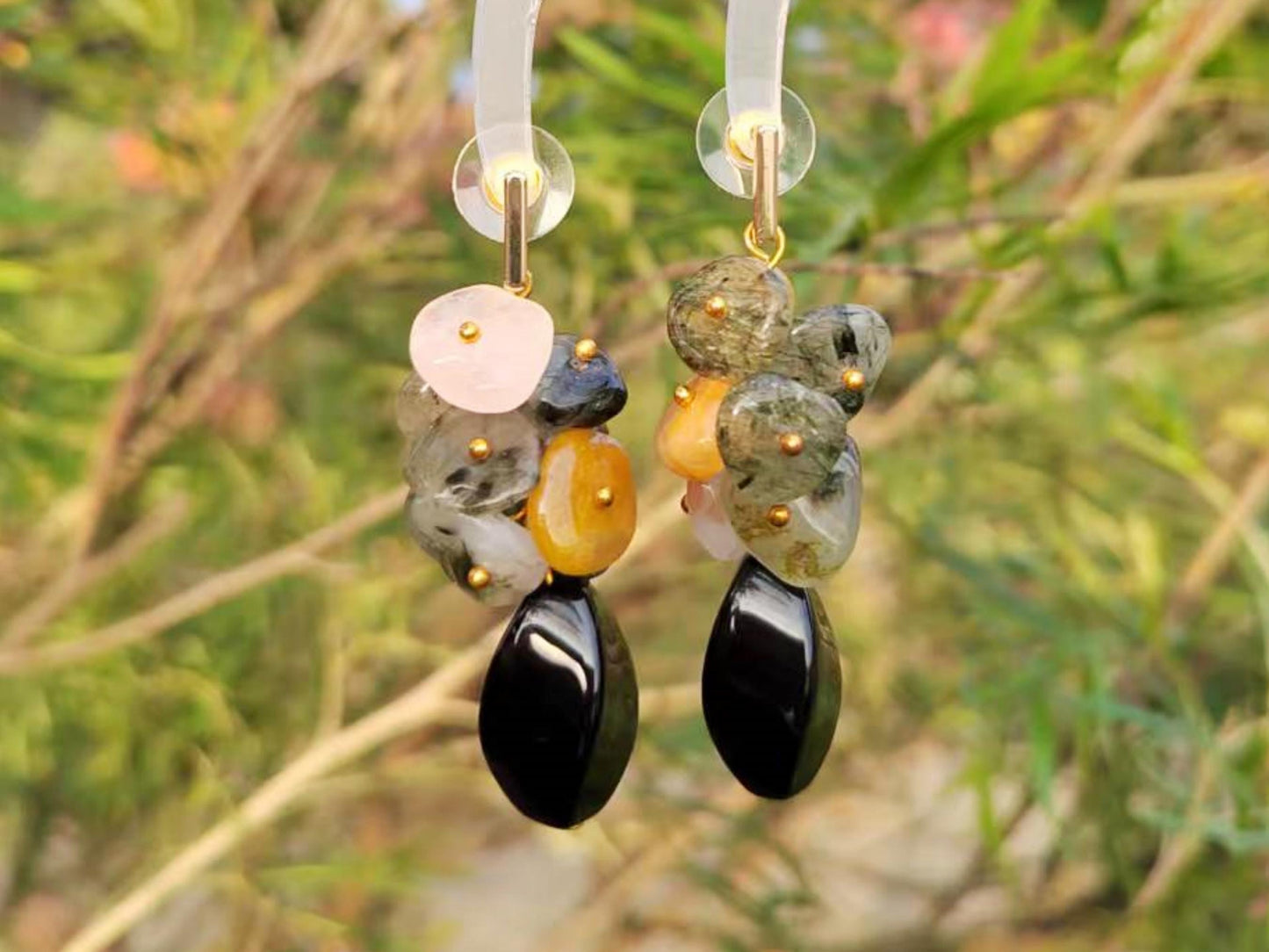 Crystal Quartz Dangle Earrings: Black Onyx, Sterling Silver, Boho Gemstone Jewelry