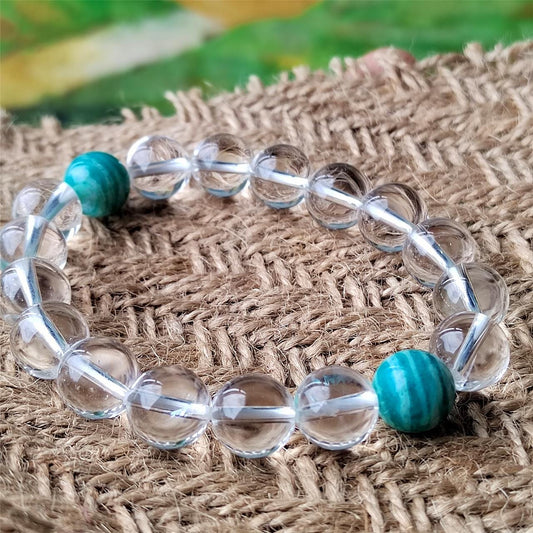 Beaded Bracelet, Clear Quartz Amazonite, Natural Gemstone  Healing Crystal Jewelry Gift for her