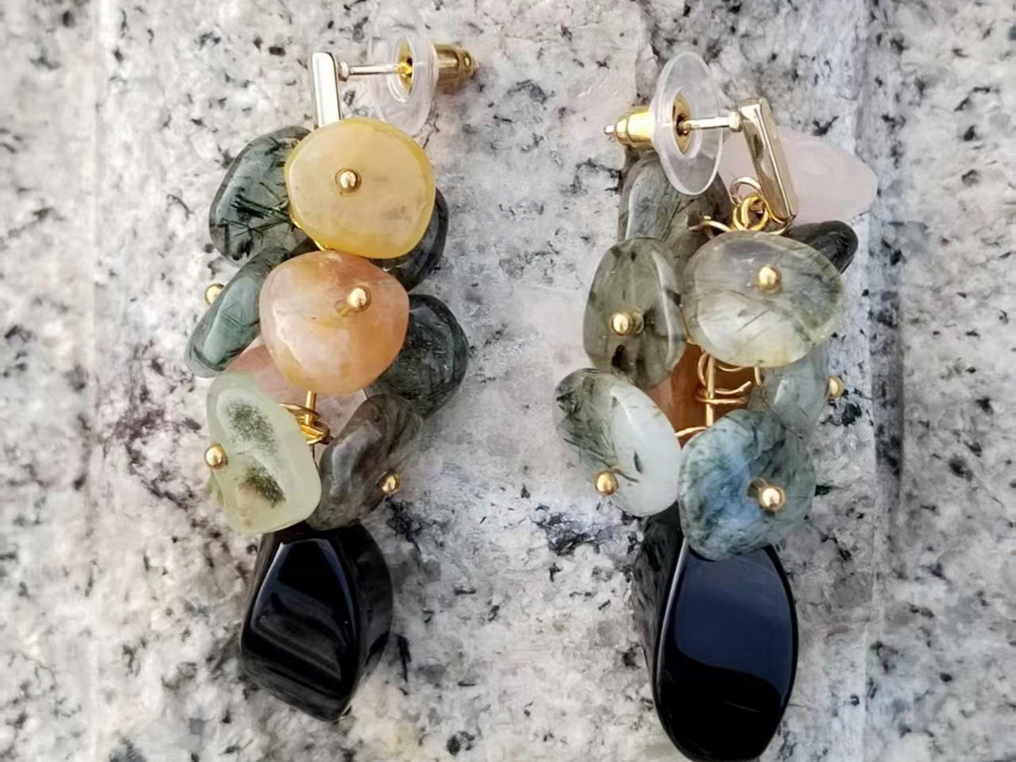 Crystal Quartz Dangle Earrings: Black Onyx, Sterling Silver, Boho Gemstone Jewelry