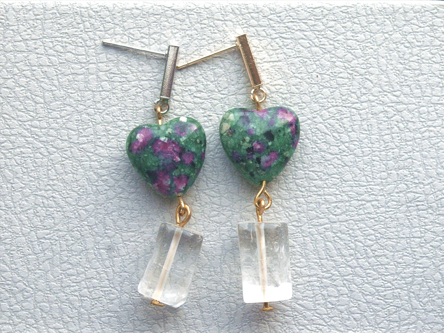 Handmade Ruby Zoisite Heart Earrings: Quartz Drop, Crystal Gemstone Jewelry Boho Earrings