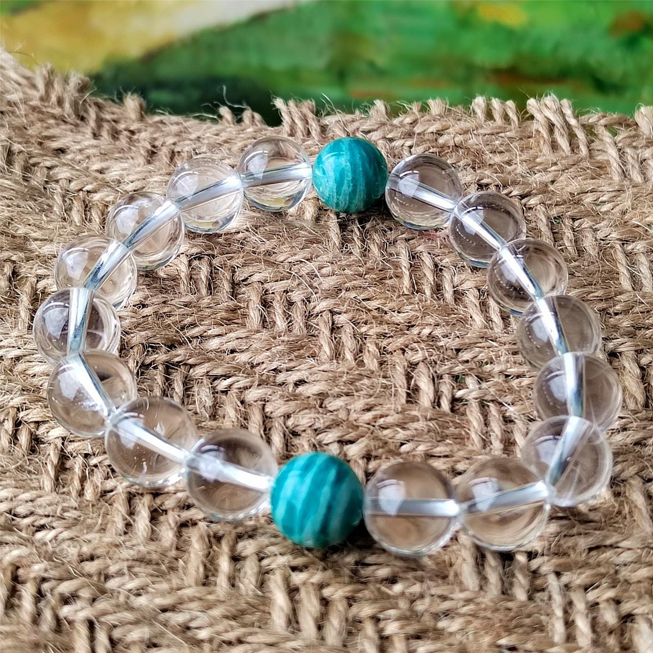 Beaded Bracelet, Clear Quartz Amazonite, Natural Gemstone  Healing Crystal Jewelry Gift for her