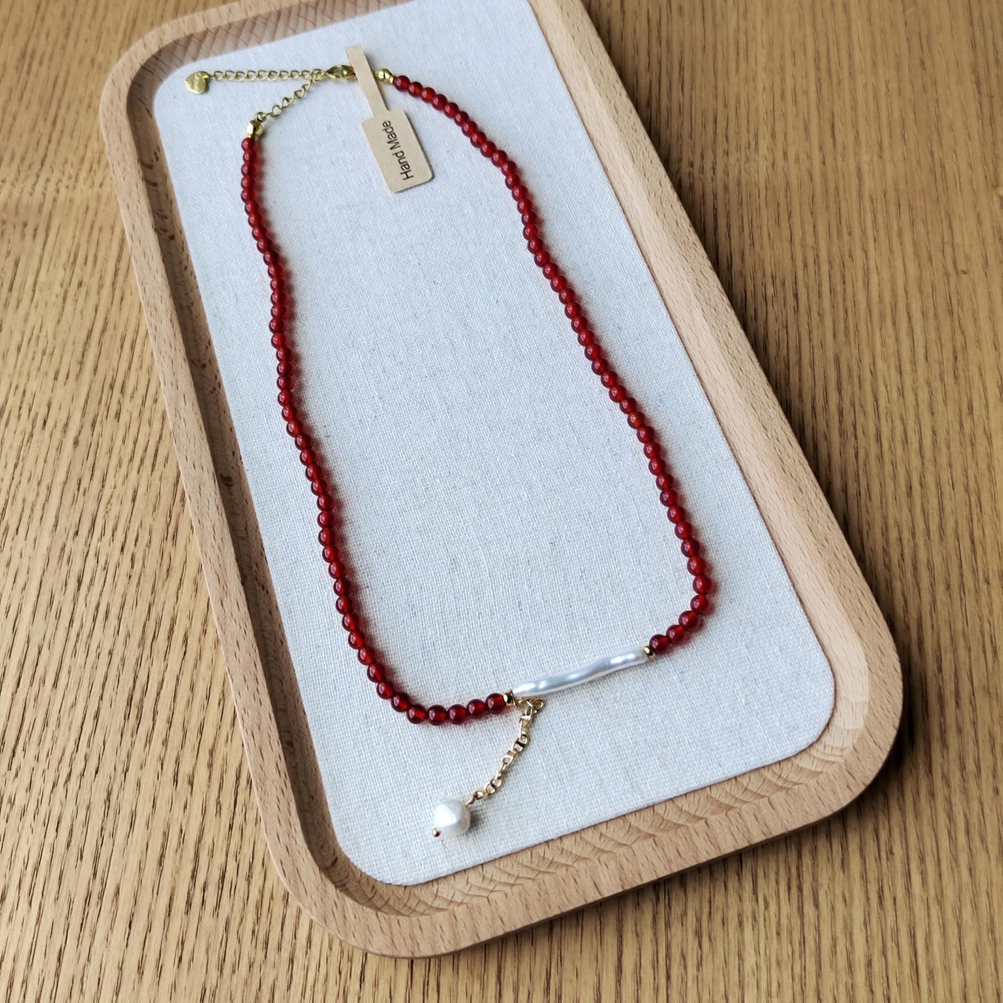 Red Agate & Baroque Pearl Necklace: Boho Gemstone Jewelry