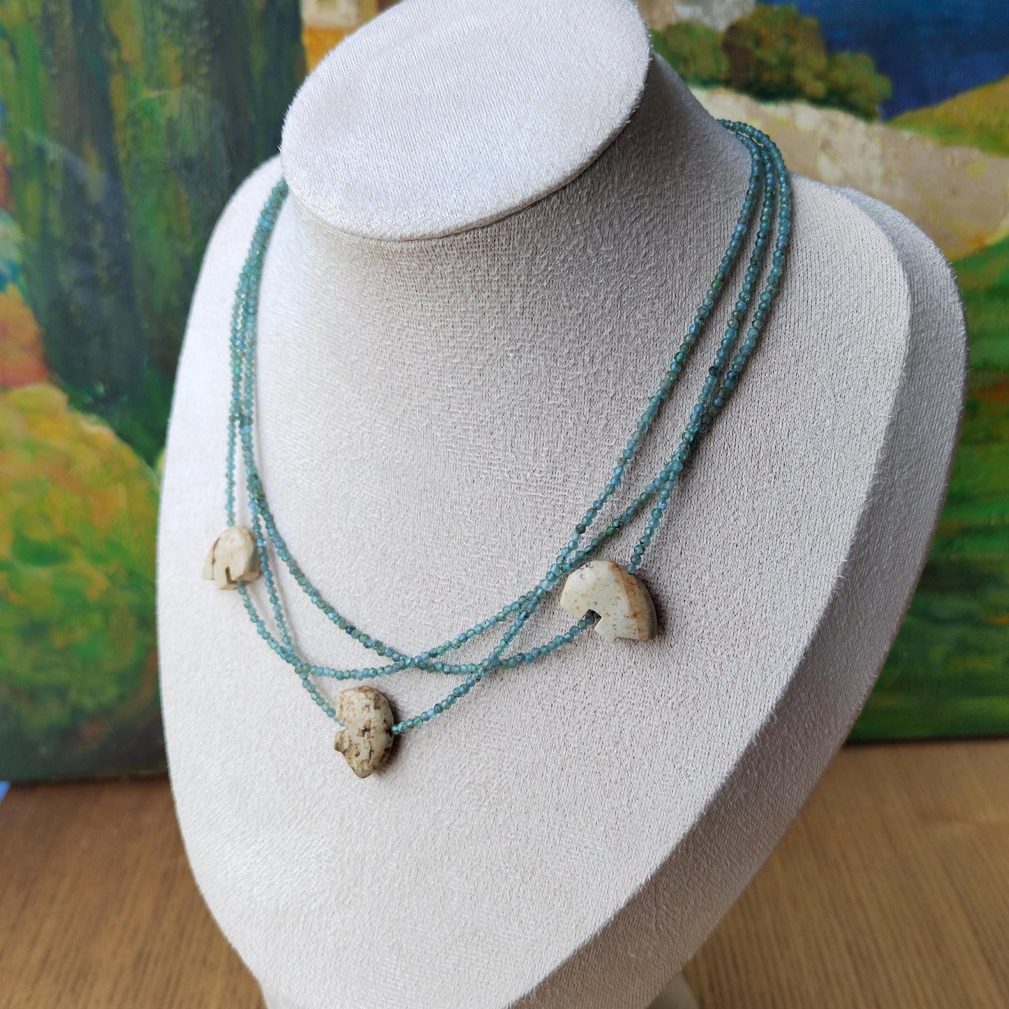 Handmade Blue Apatite & Picture Jasper Polar Bear Necklace
