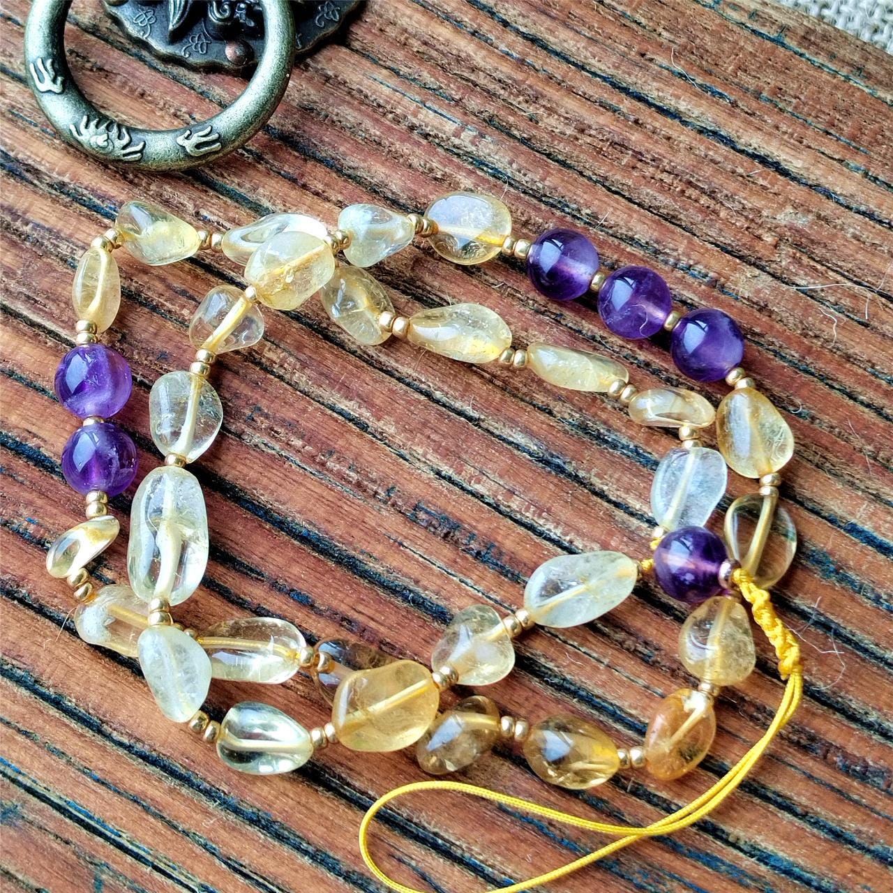 Citrine & Amethyst Crystal Phone Charm: Handmade Boho Gift