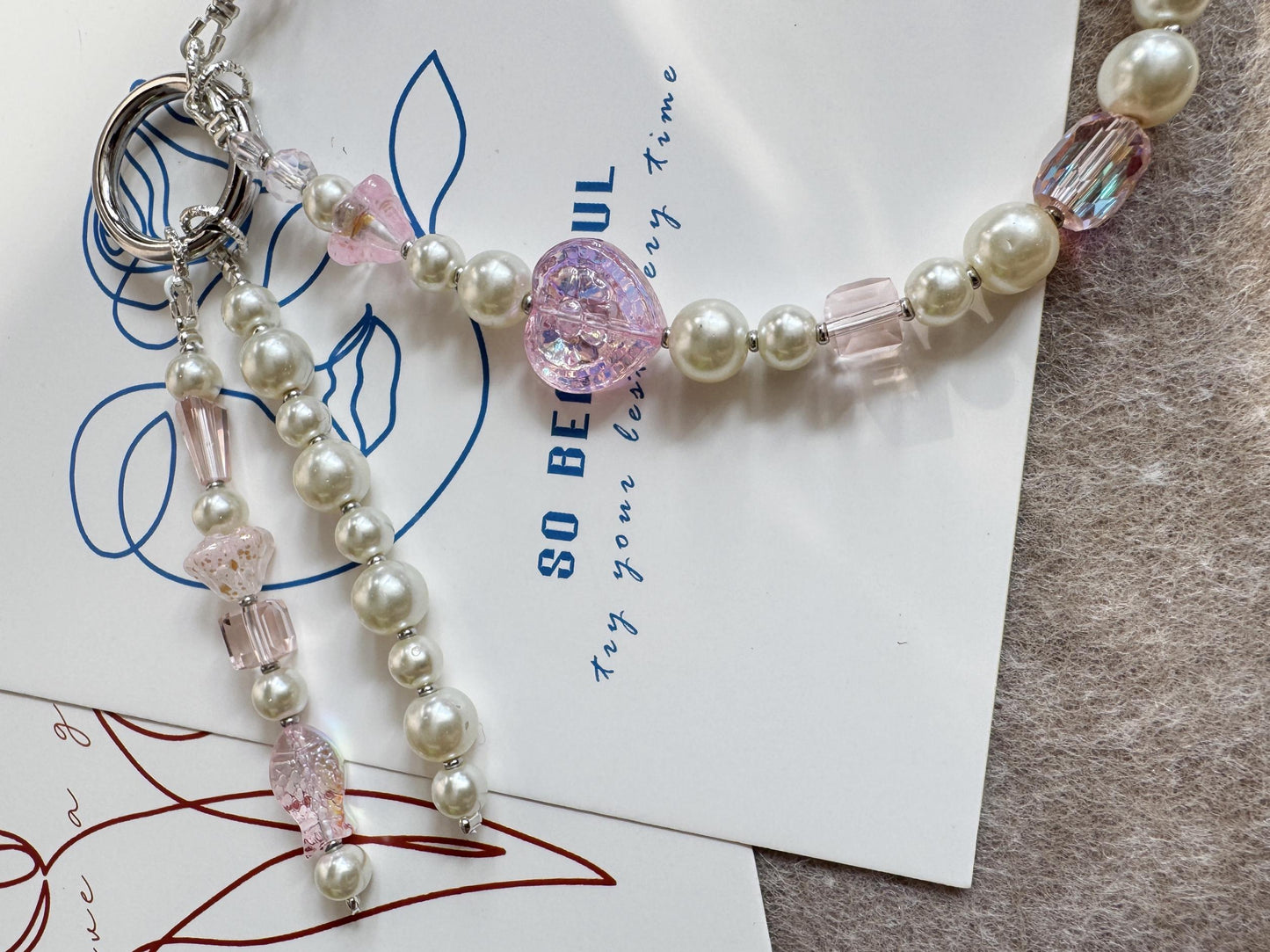 Handmade Pink Crystal Phone Charm , Aesthetic Phone Strap, Cute Boho Glass Keychain for Women, Gift for Her