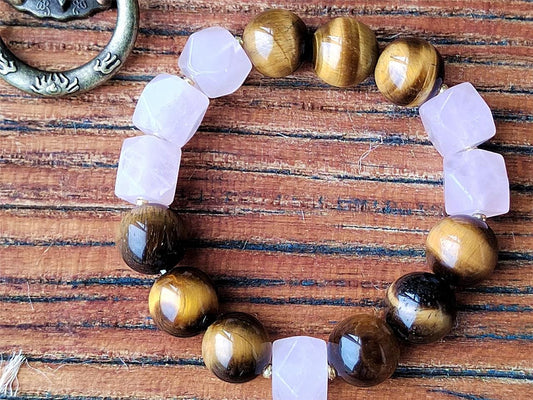 Tiger Eye & Rose Quartz Crystal Bracelet: Handmade Gemstone Jewelry