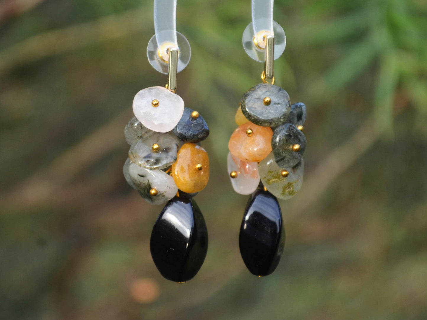 Crystal Quartz Dangle Earrings: Black Onyx, Sterling Silver, Boho Gemstone Jewelry