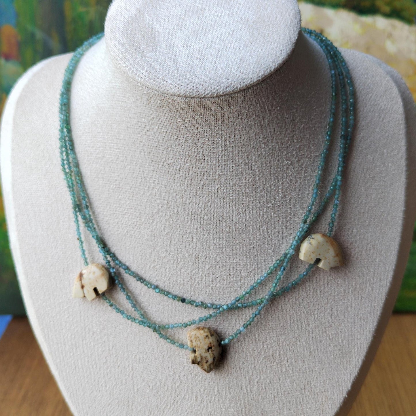 Handmade Blue Apatite & Picture Jasper Polar Bear Necklace