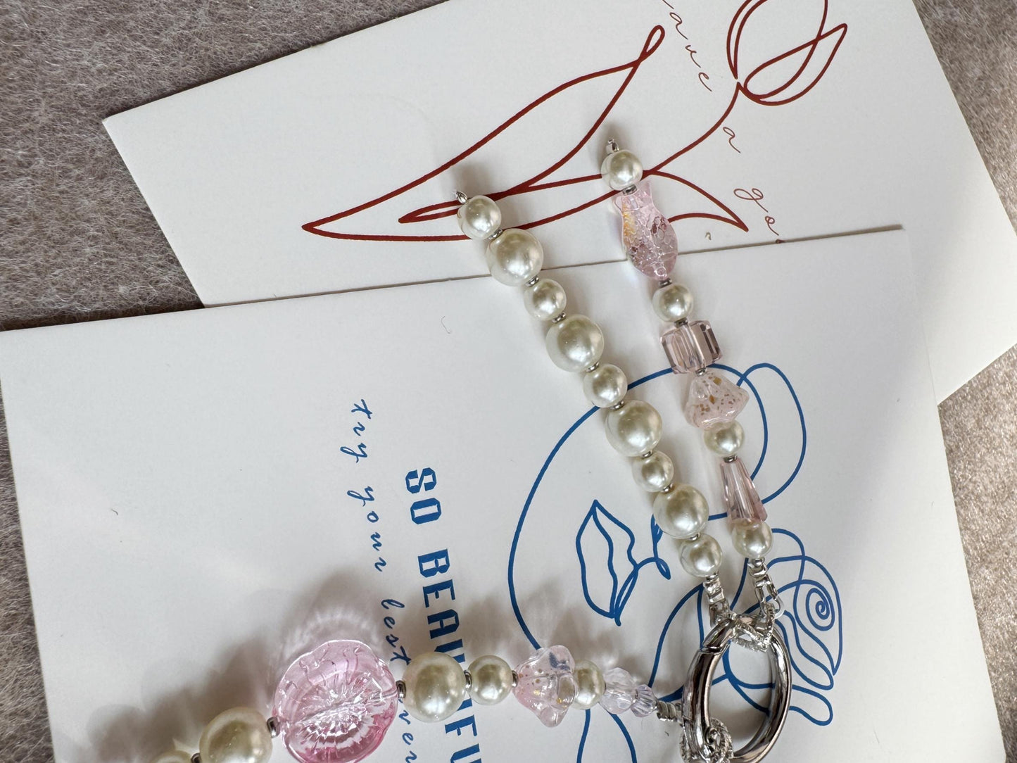 Handmade Pink Crystal Phone Charm , Aesthetic Phone Strap, Cute Boho Glass Keychain for Women, Gift for Her