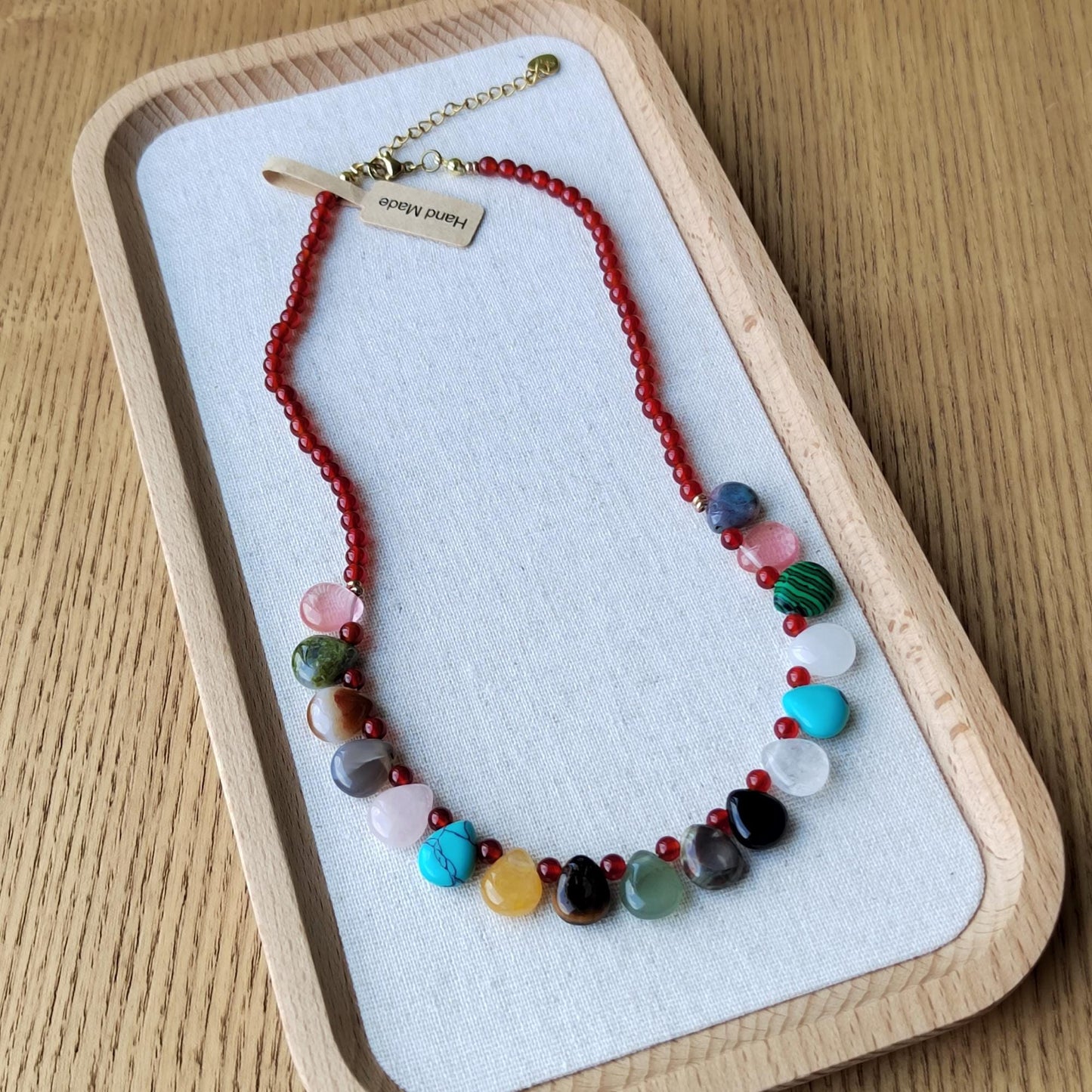 Red Agate Multi Crystal Necklace, Healing Crystal Beaded Necklace, Bead Bohemia Necklace Boho Style, Stability Protection Jewelry Gifts