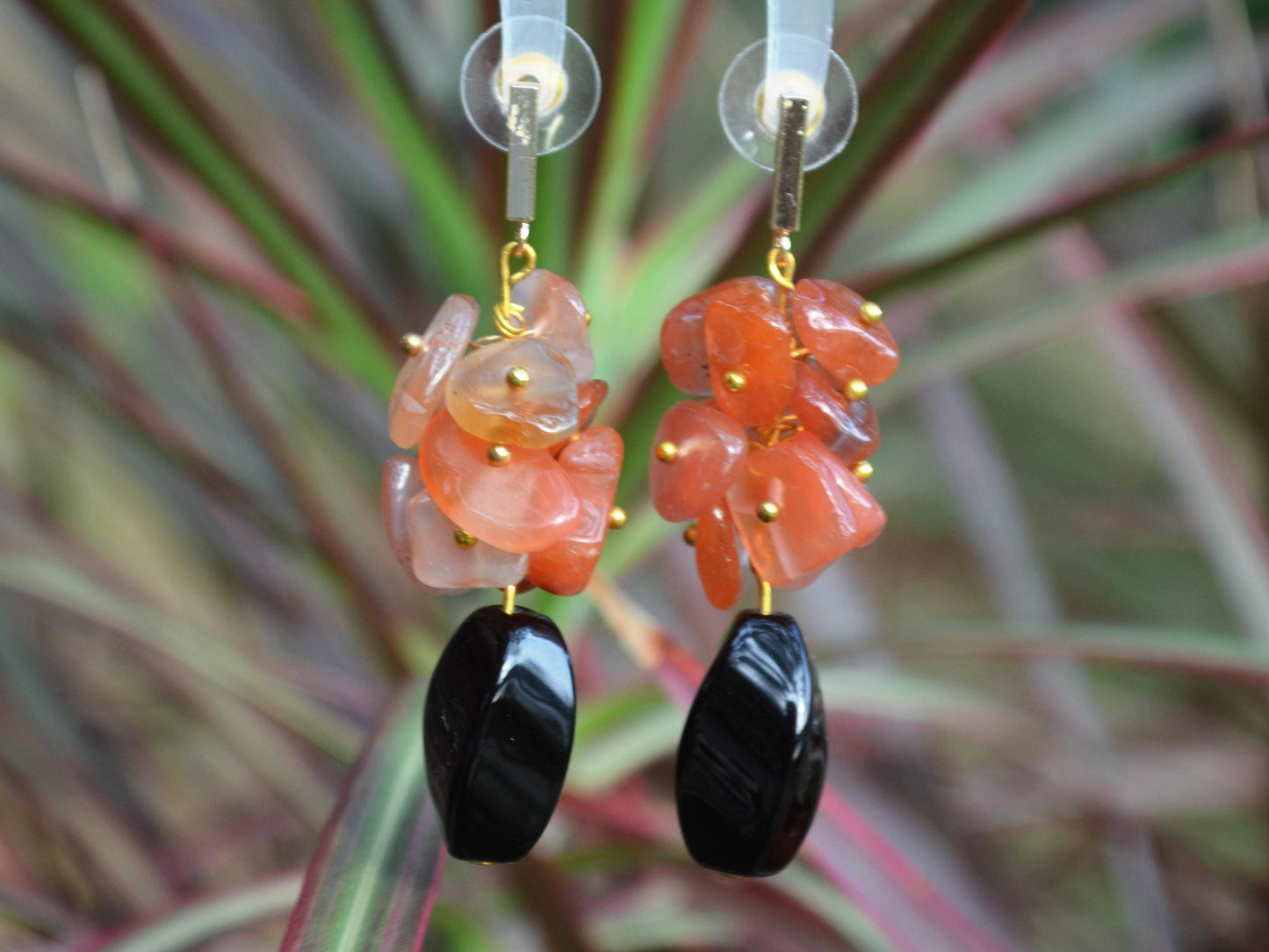 Dangle Earrings Red Agate Black Onyx Gemstone Earrings Boho Crystal Healing Jewelry gift for her