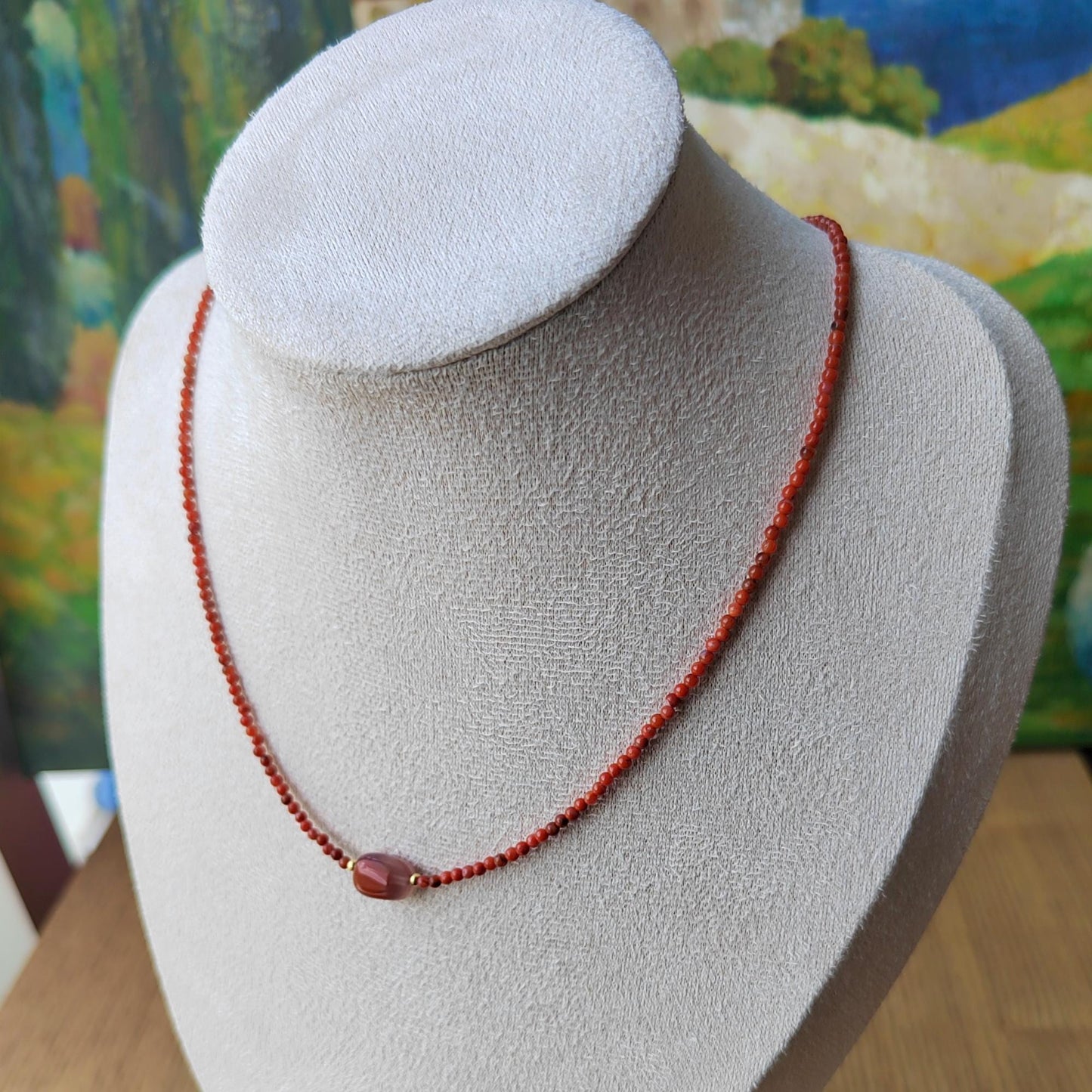 Handmade Nanhong Agate Necklace: Dainty Gemstone Collarbone Chain