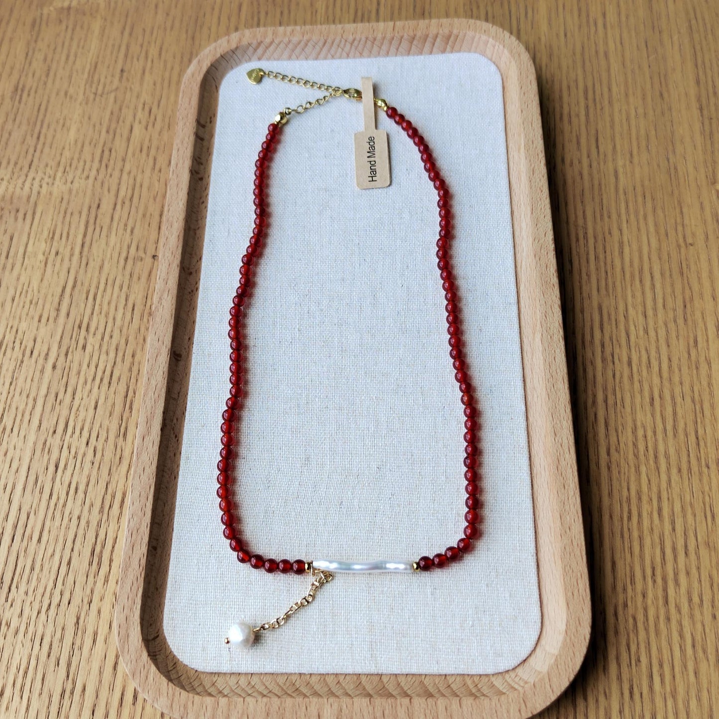 Red Agate & Baroque Pearl Necklace: Boho Gemstone Jewelry