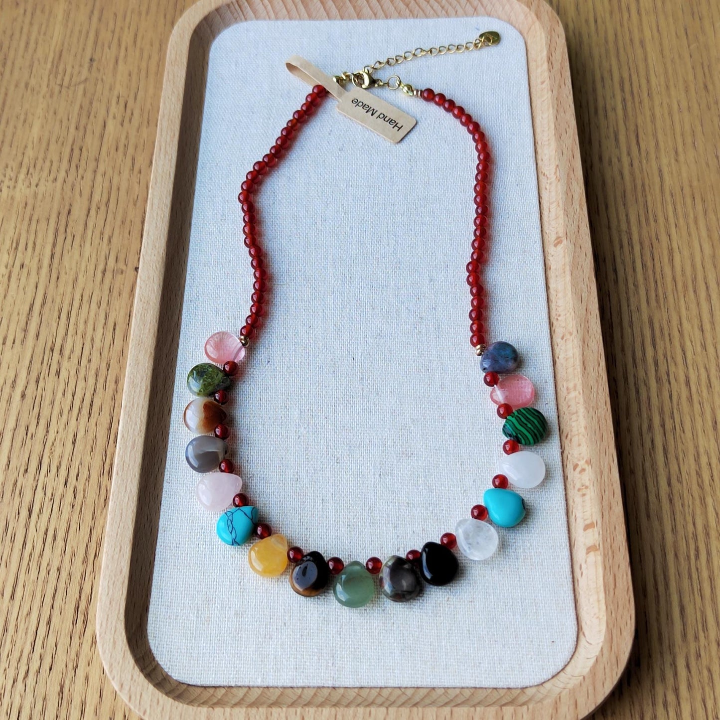 Red Agate Multi Crystal Necklace, Healing Crystal Beaded Necklace, Bead Bohemia Necklace Boho Style, Stability Protection Jewelry Gifts