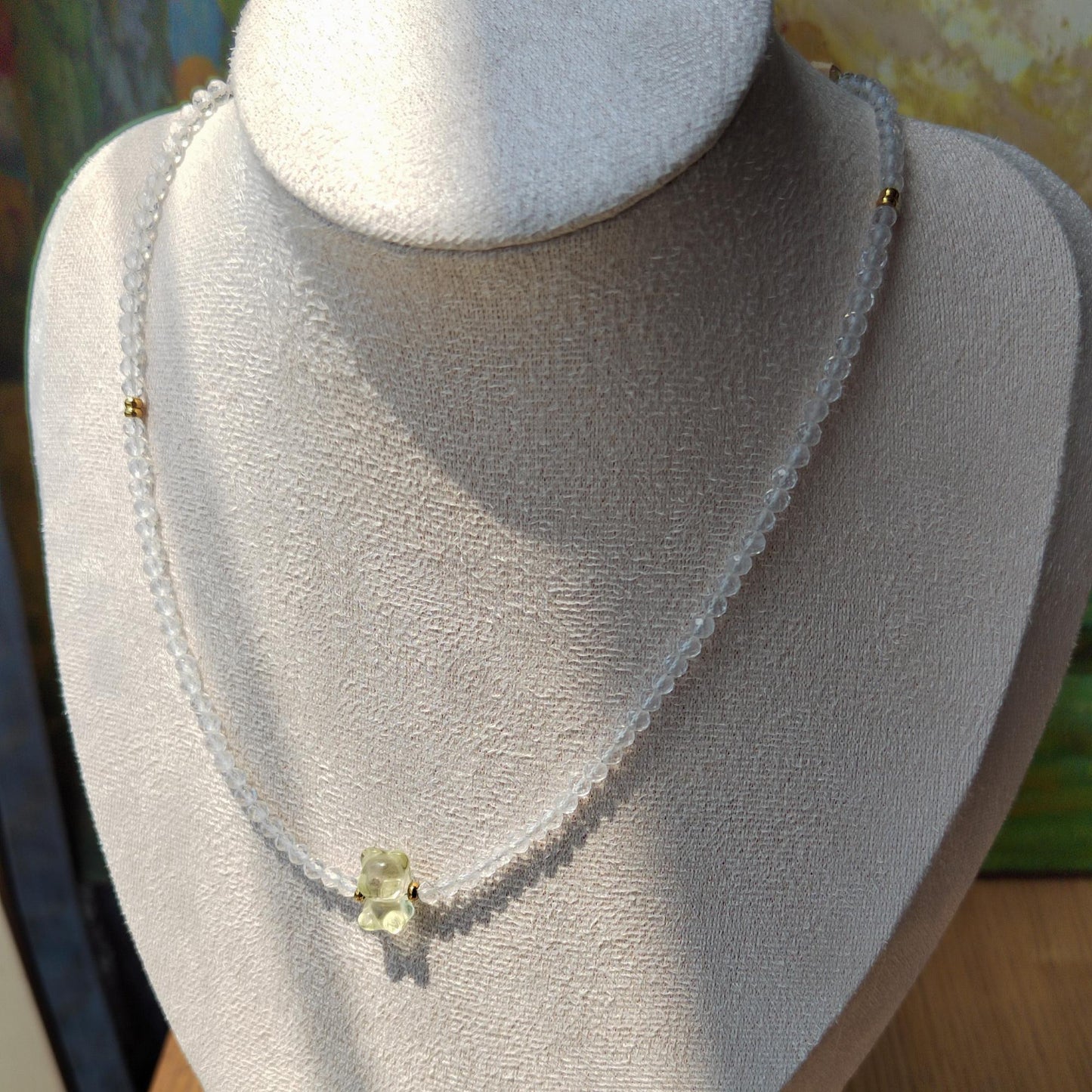 Natural Clear Quartz & Citrine Bear Necklace Handmade Jewelry