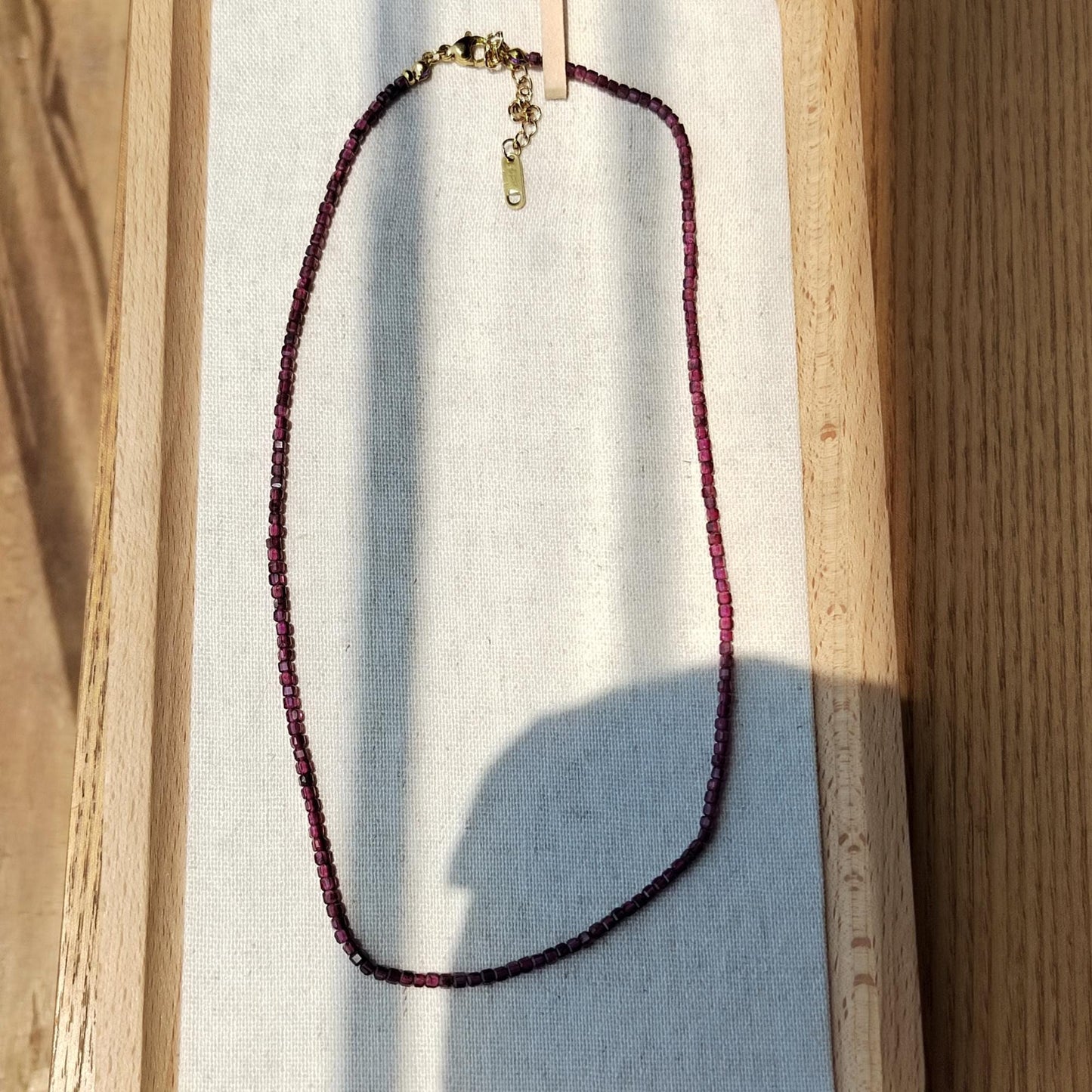 Natural Garnet Bead Necklace: Sterling Gold Plated Chain