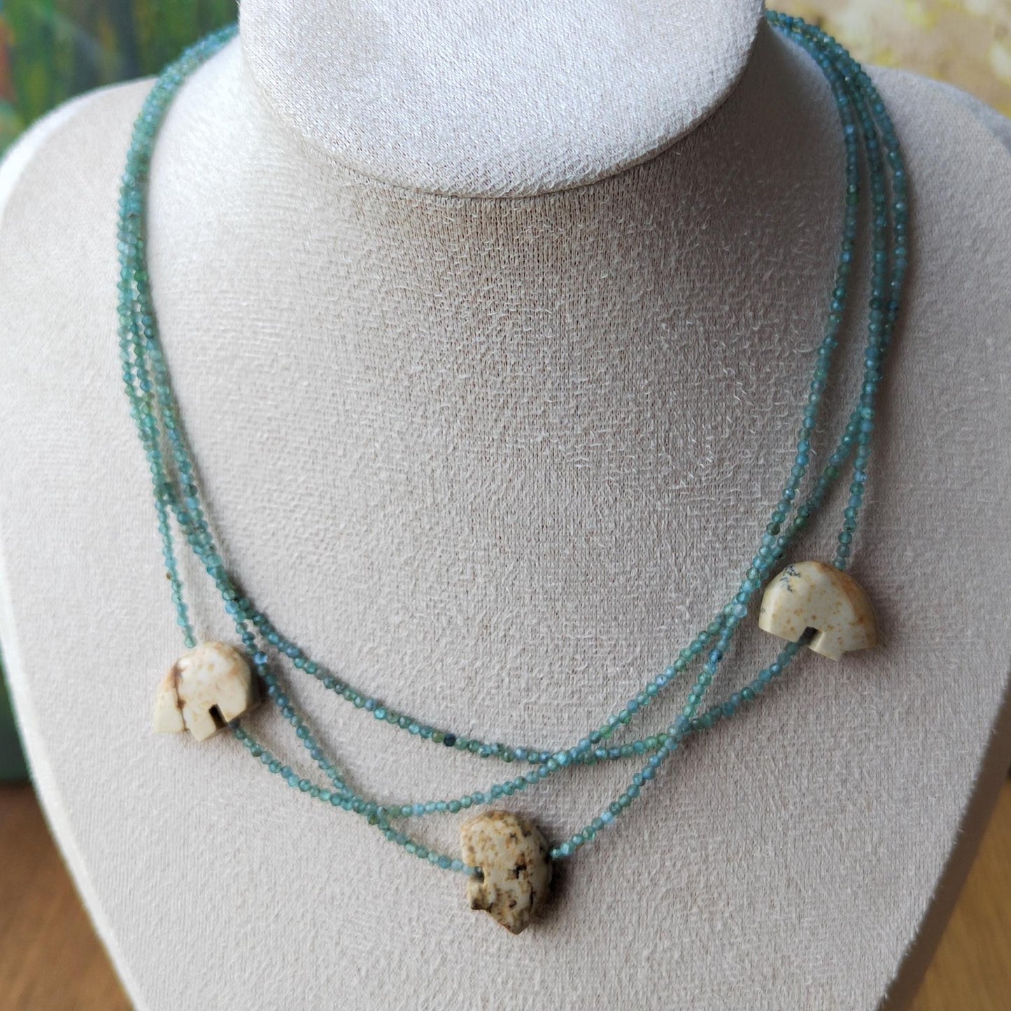 Handmade Blue Apatite & Picture Jasper Polar Bear Necklace